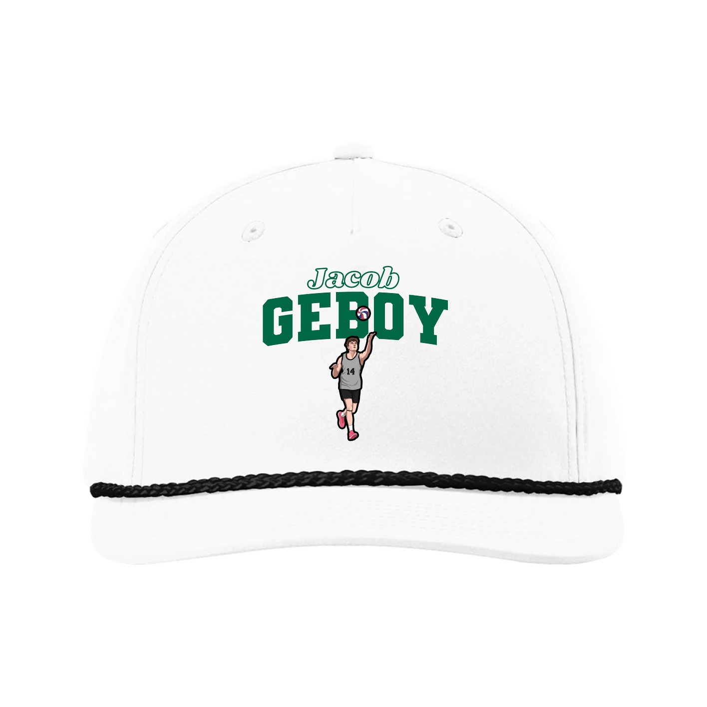 Five-Panel Classic Rope Cap — Name Arch in White