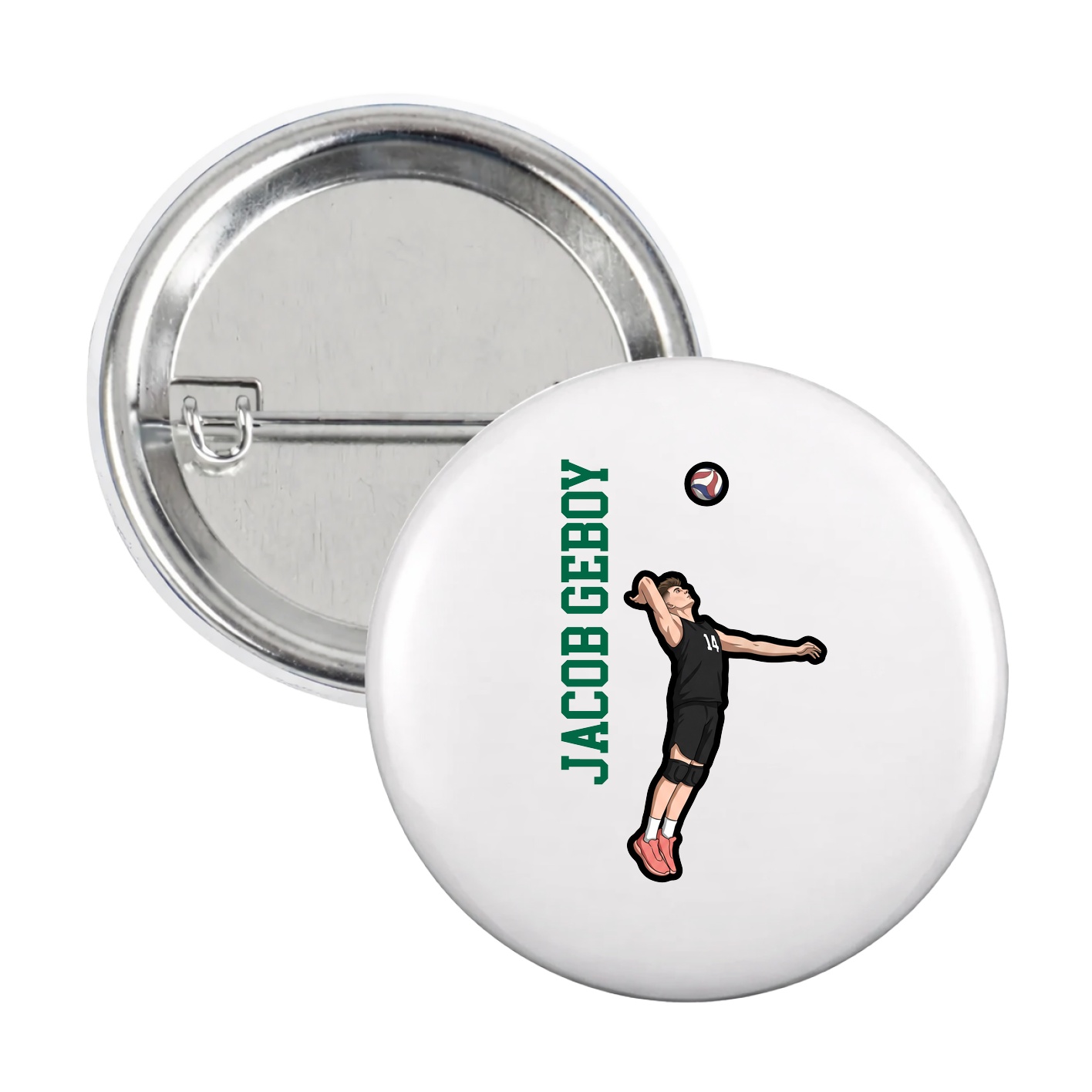 Game Day Button — Name Vertical in White
