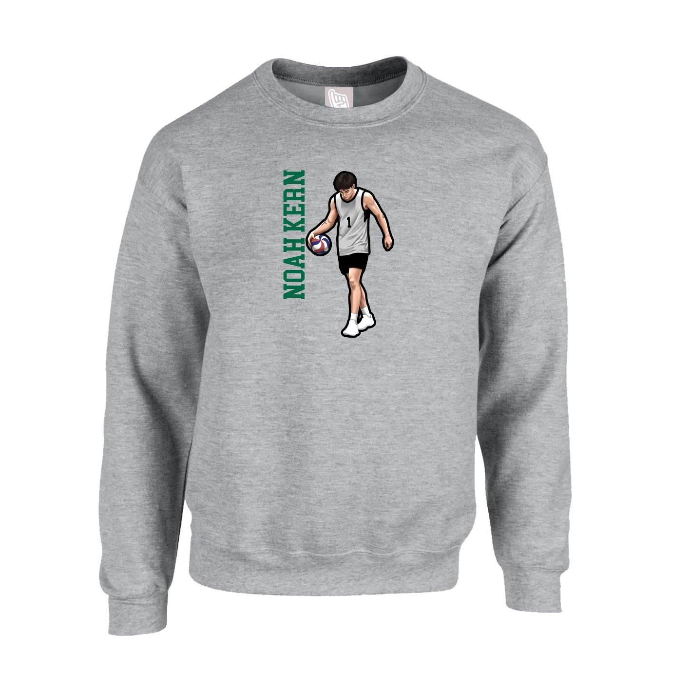 Fleece Crew — Name Vertical in Grey