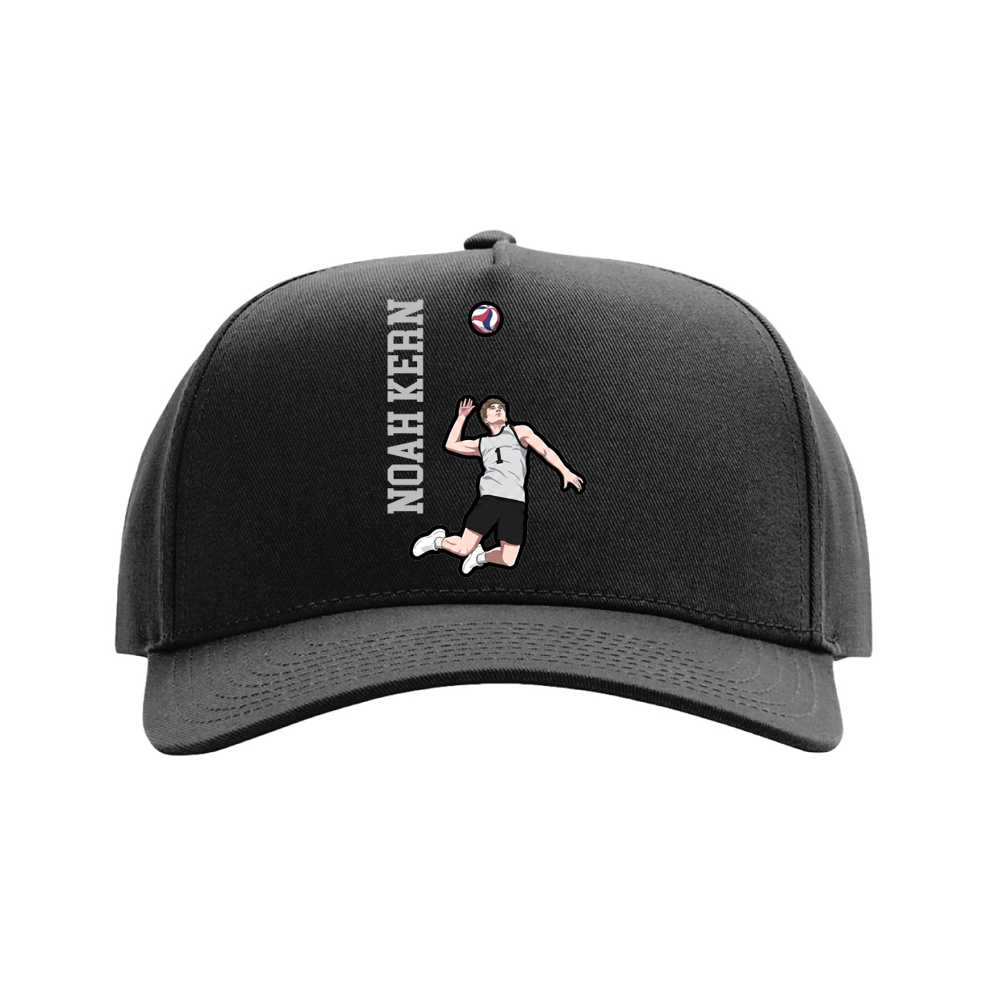 Full Fabric Five-Panel Champ Cap — Name Vertical in Black