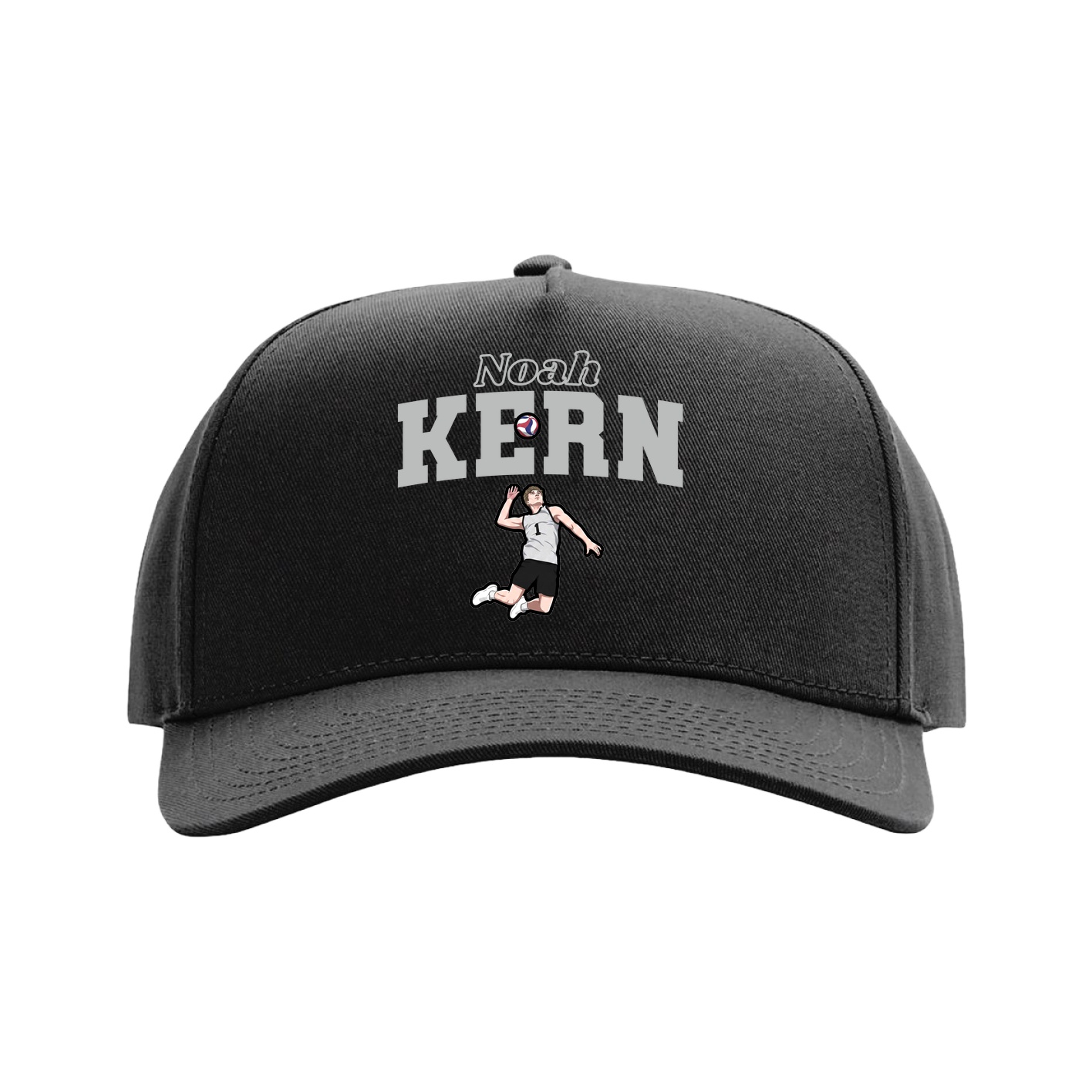 Full Fabric Five-Panel Champ Cap — Name Arch in Black