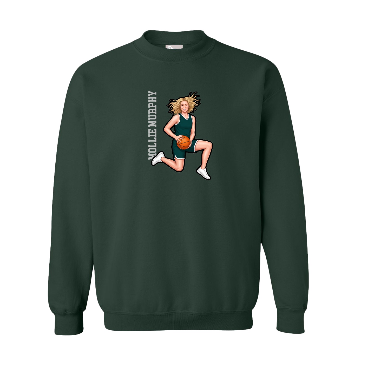 Fleece Crew — Name Vertical in Green