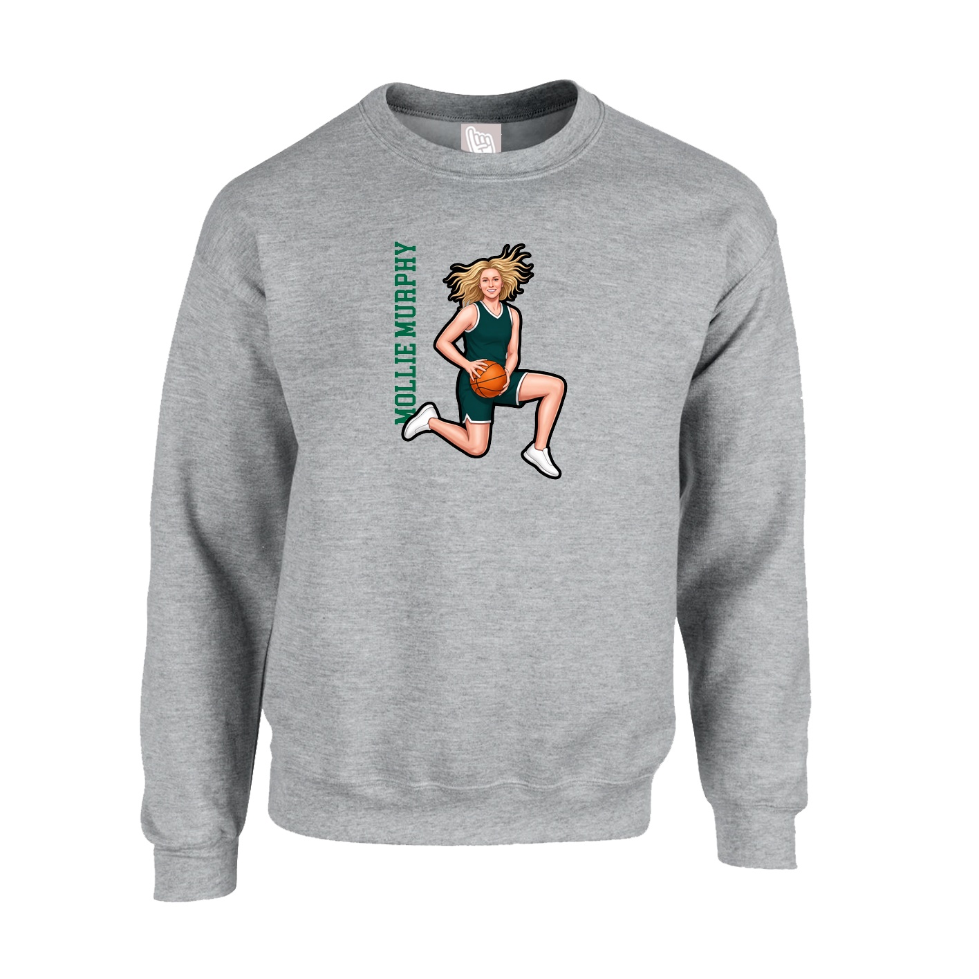 Fleece Crew — Name Vertical in Grey