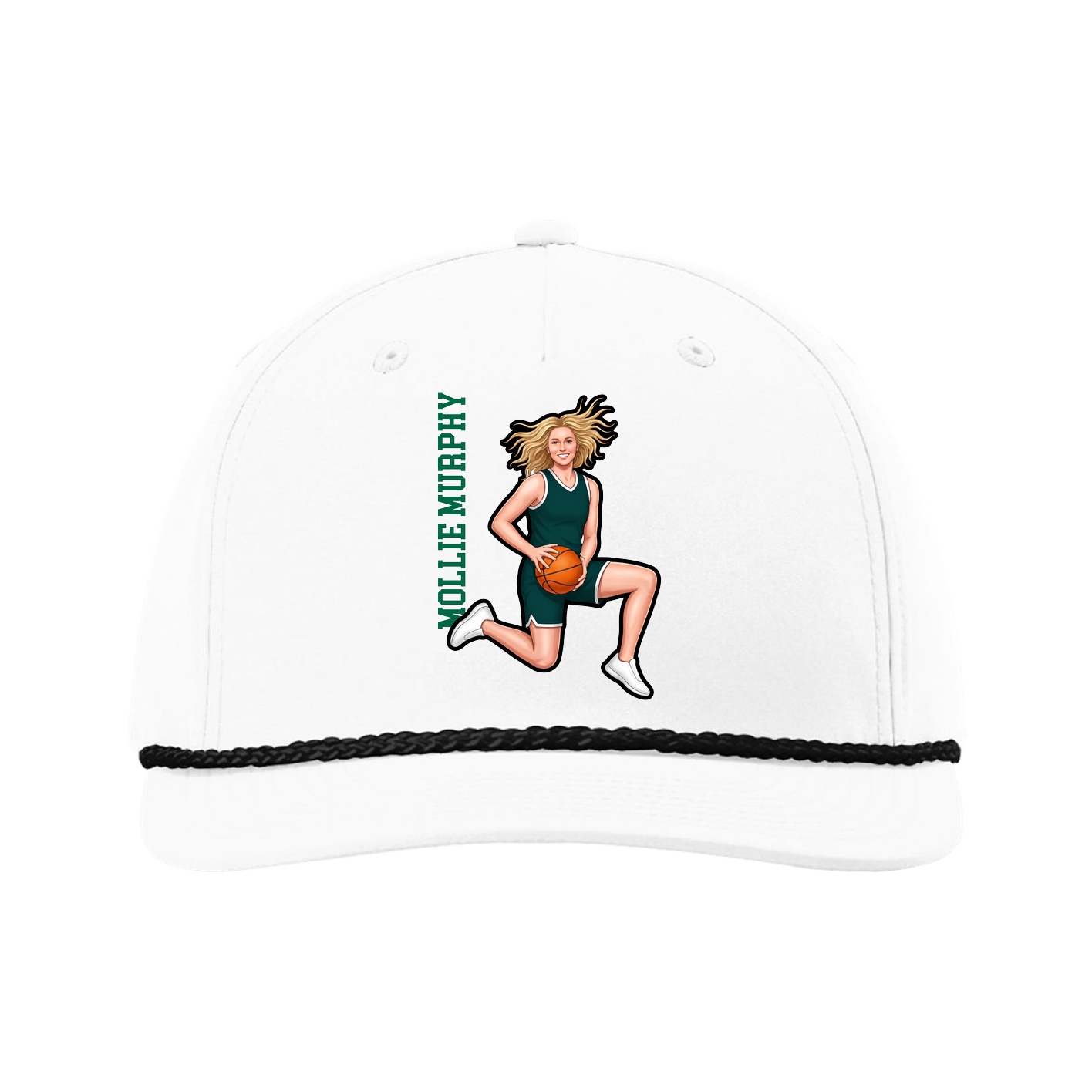Five-Panel Classic Rope Cap — Name Vertical in White