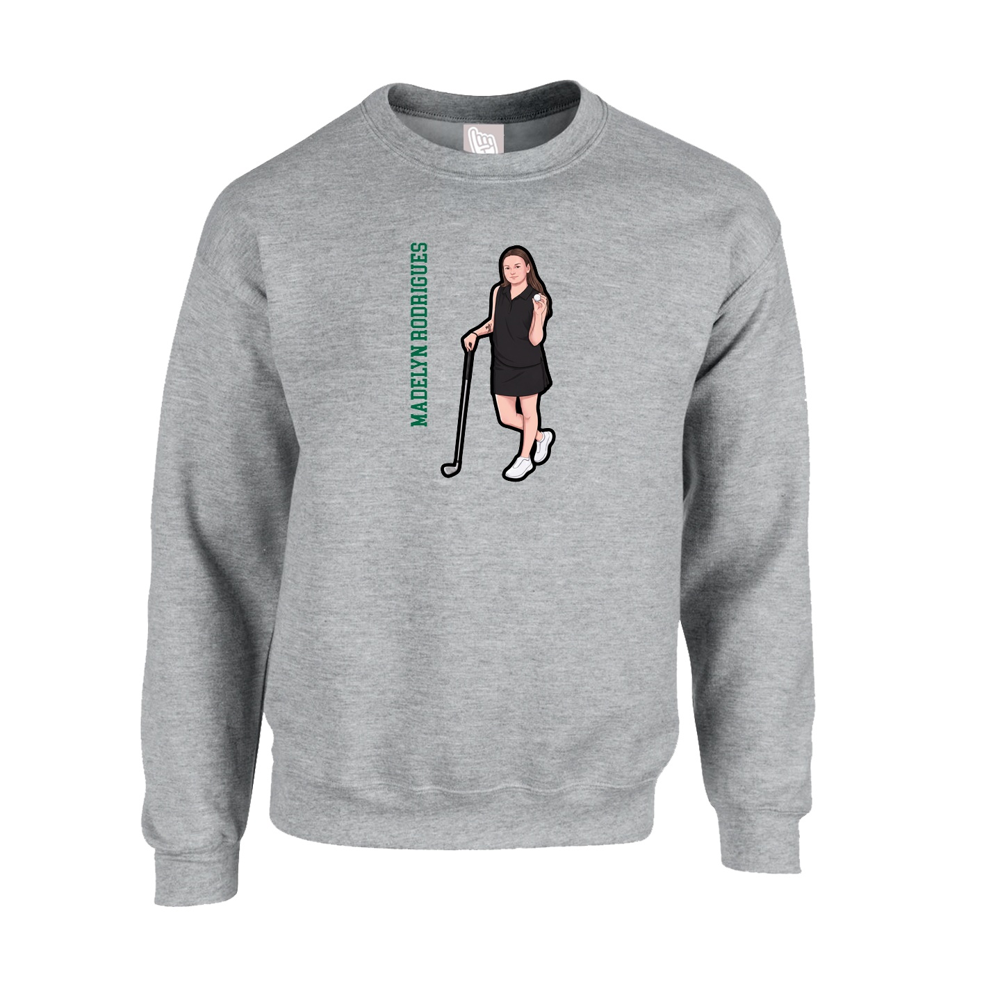Fleece Crew — Name Vertical in Grey