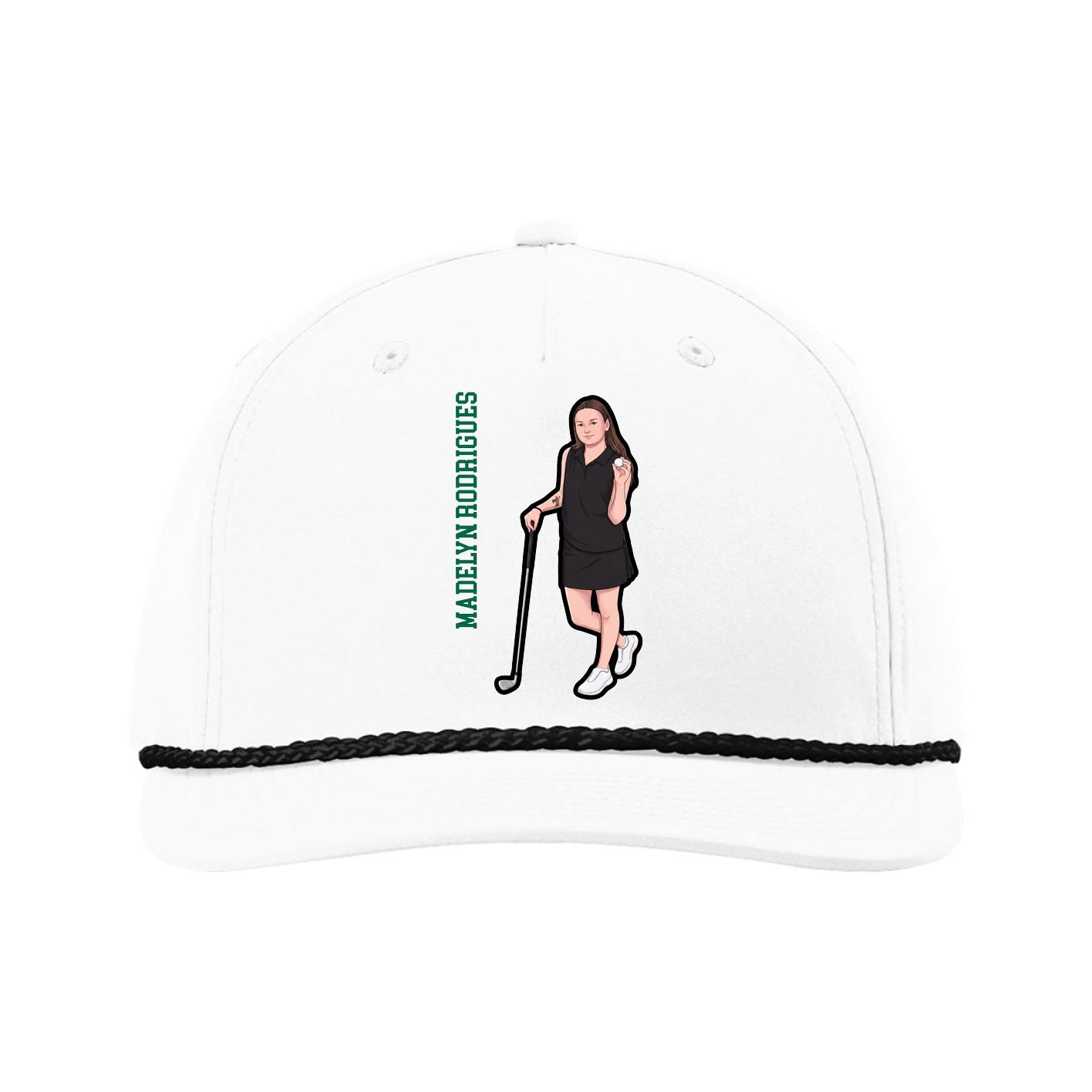 Five-Panel Classic Rope Cap — Name Vertical in White