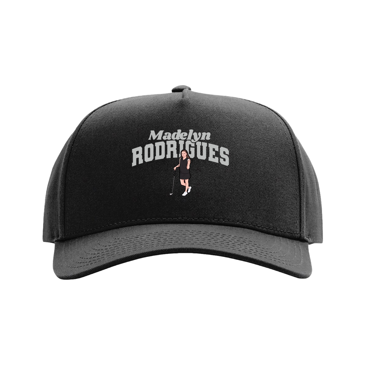 Full Fabric Five-Panel Champ Cap — Signature Arch in Black
