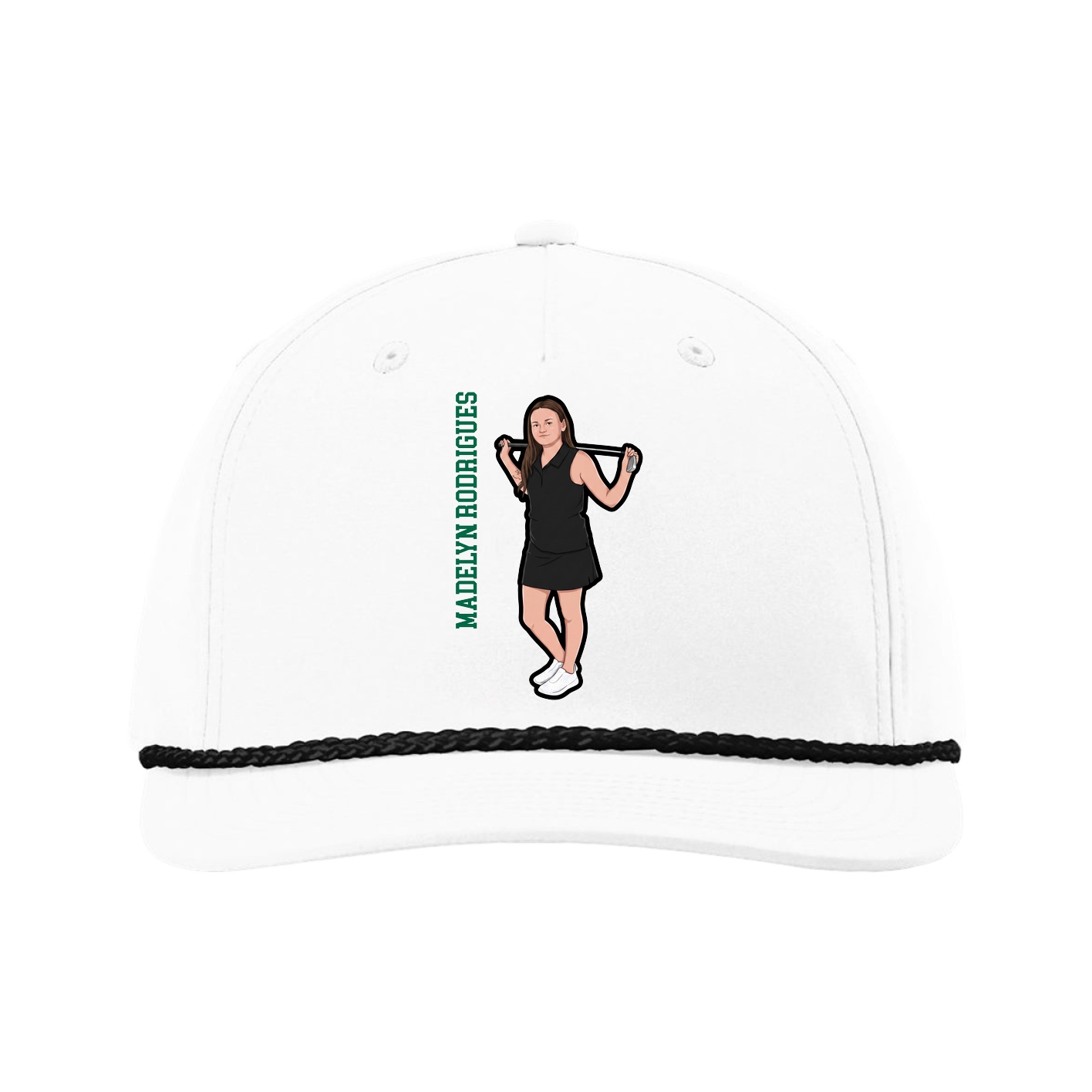 Five-Panel Classic Rope Cap — Name Vertical in White