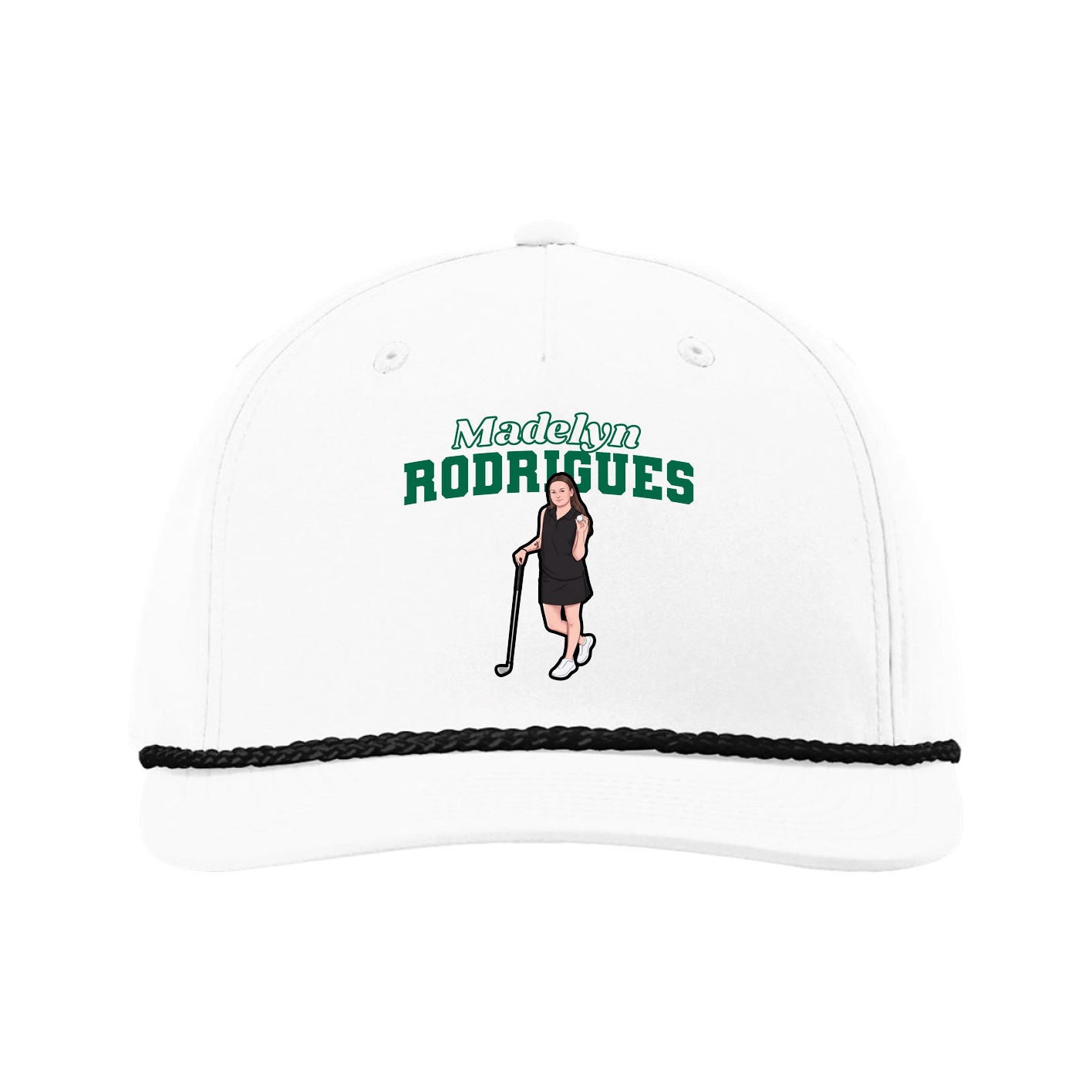 Five-Panel Classic Rope Cap — Name Arch in White