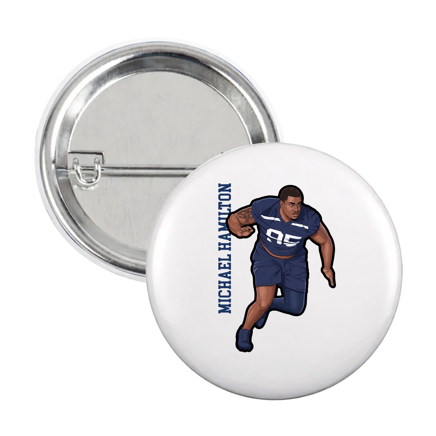 Game Day Button — Name Vertical in White