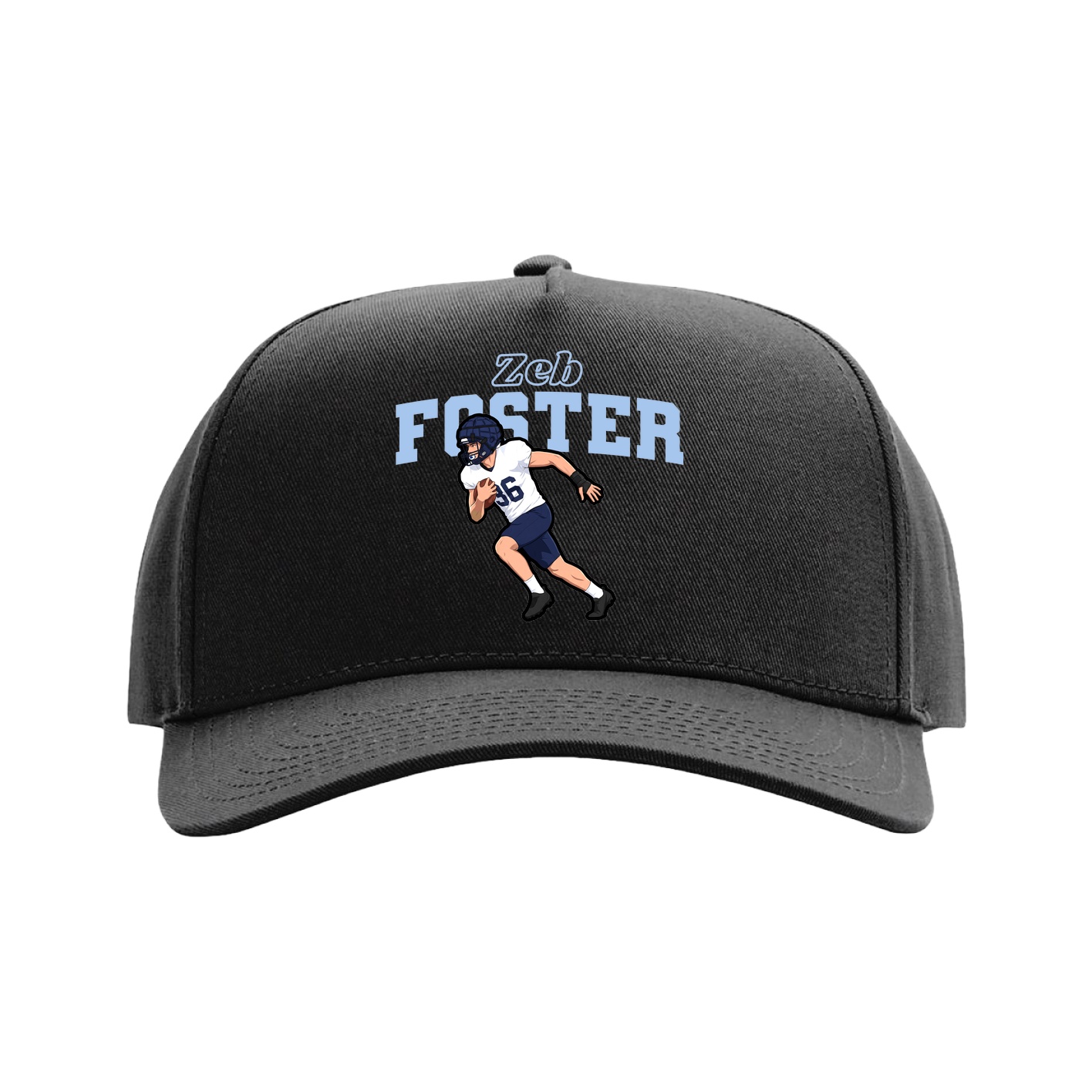 Full Fabric Five-Panel Champ Cap — Name Arch in Black