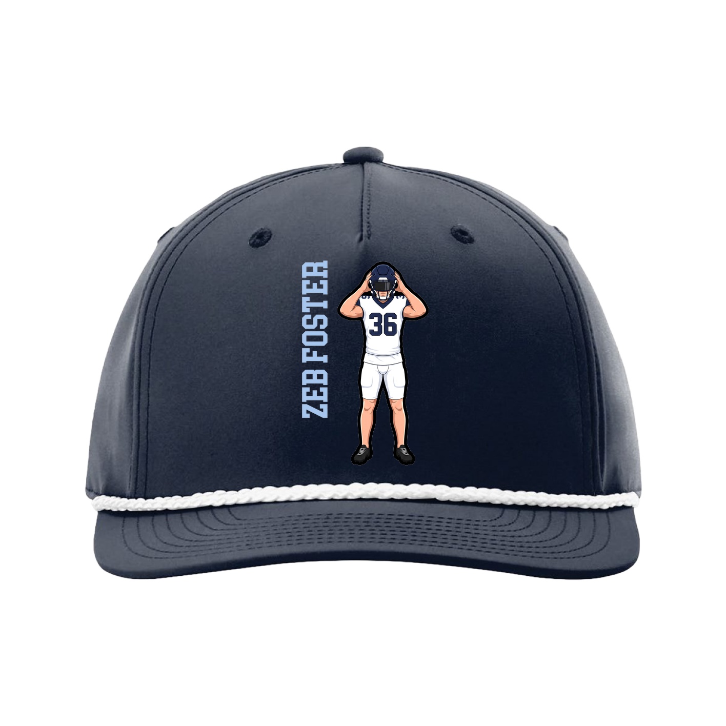 Five-Panel Classic Rope Cap — Name Vertical in Navy
