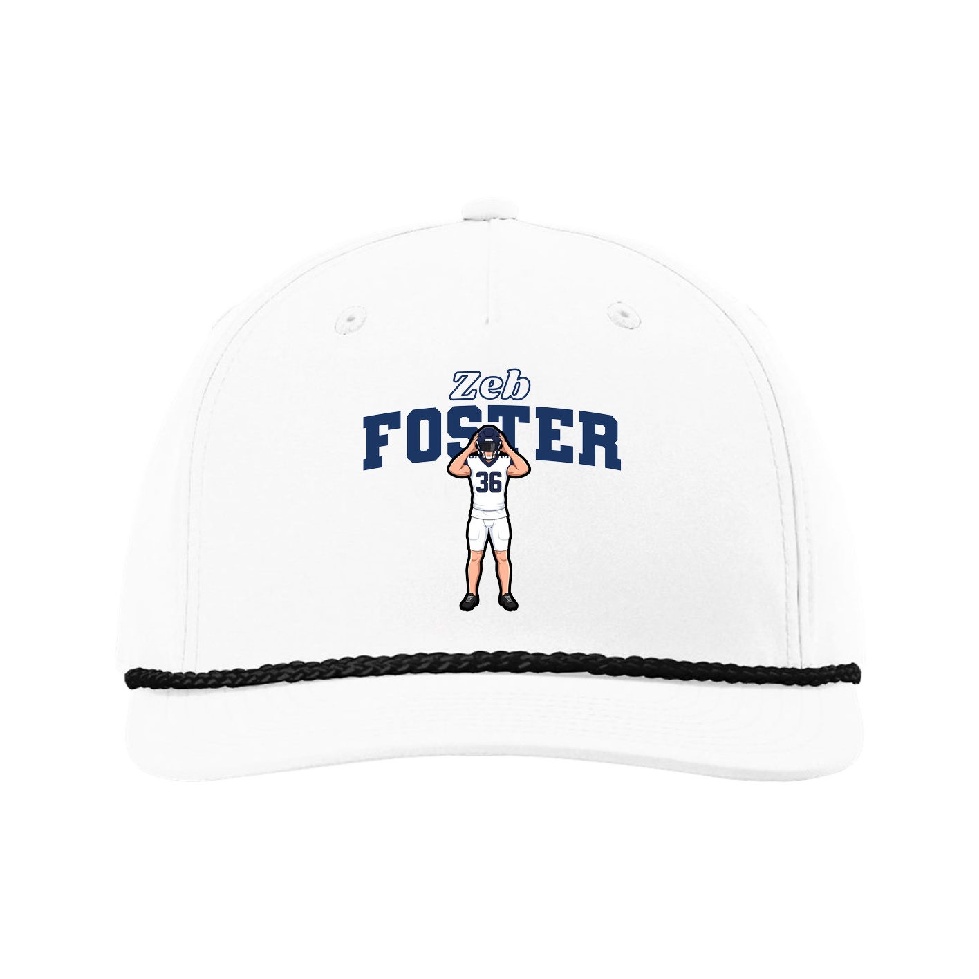 Five-Panel Classic Rope Cap — Name Arch in White