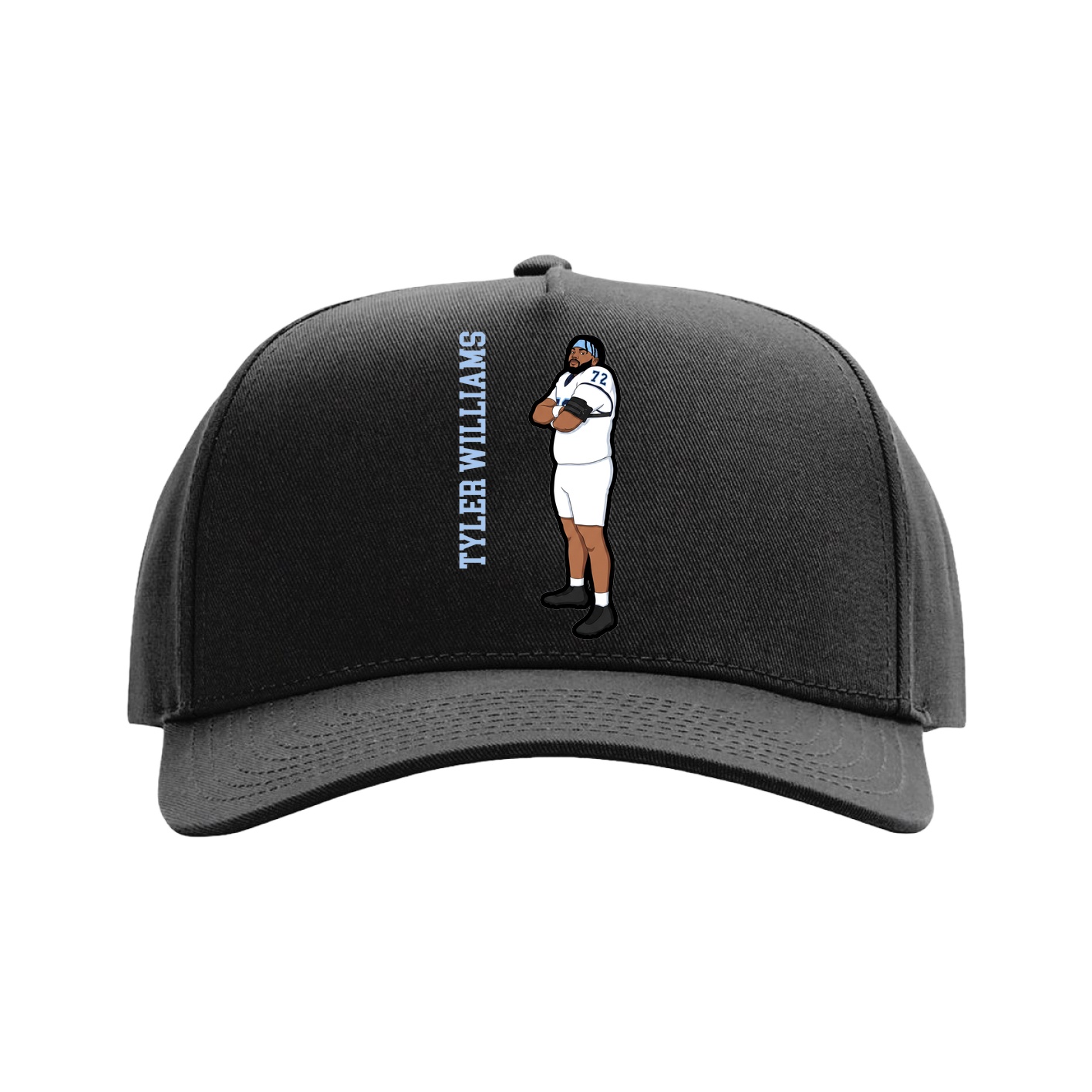 Full Fabric Five-Panel Champ Cap — Name Vertical in Black