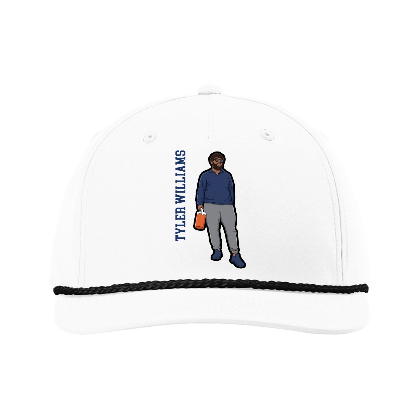 Five-Panel Classic Rope Cap — Name Vertical in White