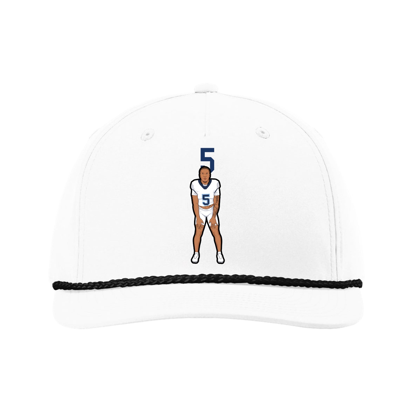 Five-Panel Classic Rope Cap — Number Top in White