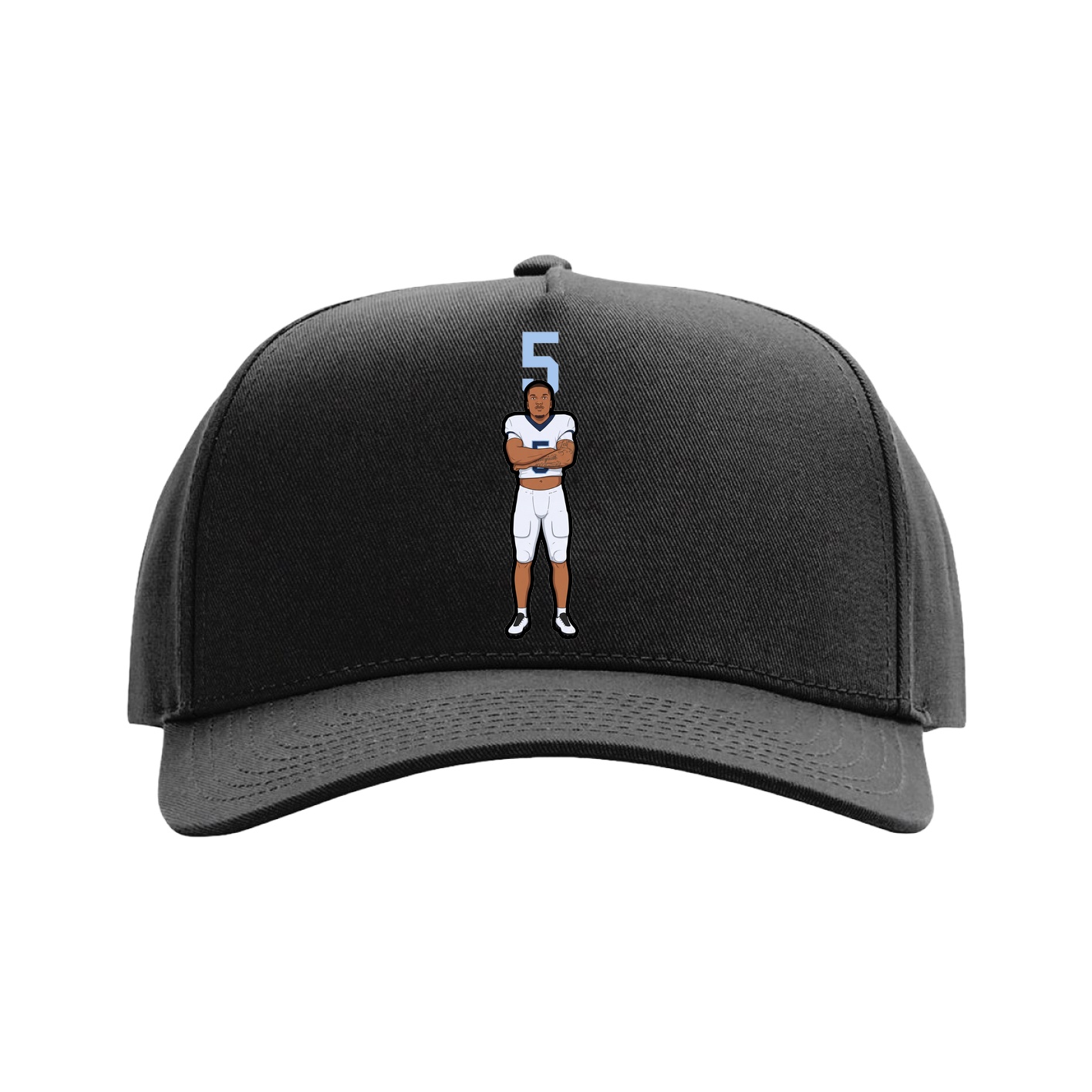 Full Fabric Five-Panel Champ Cap — Number Top in Black