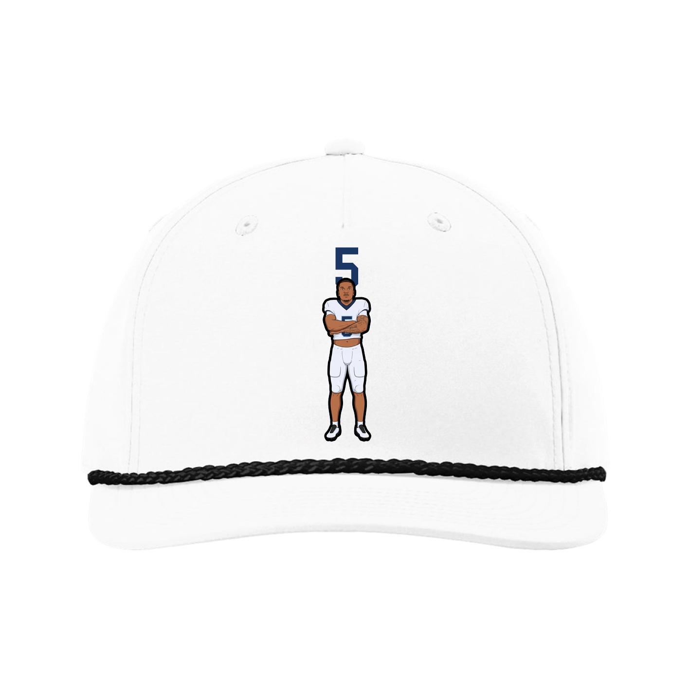 Five-Panel Classic Rope Cap — Number Top in White