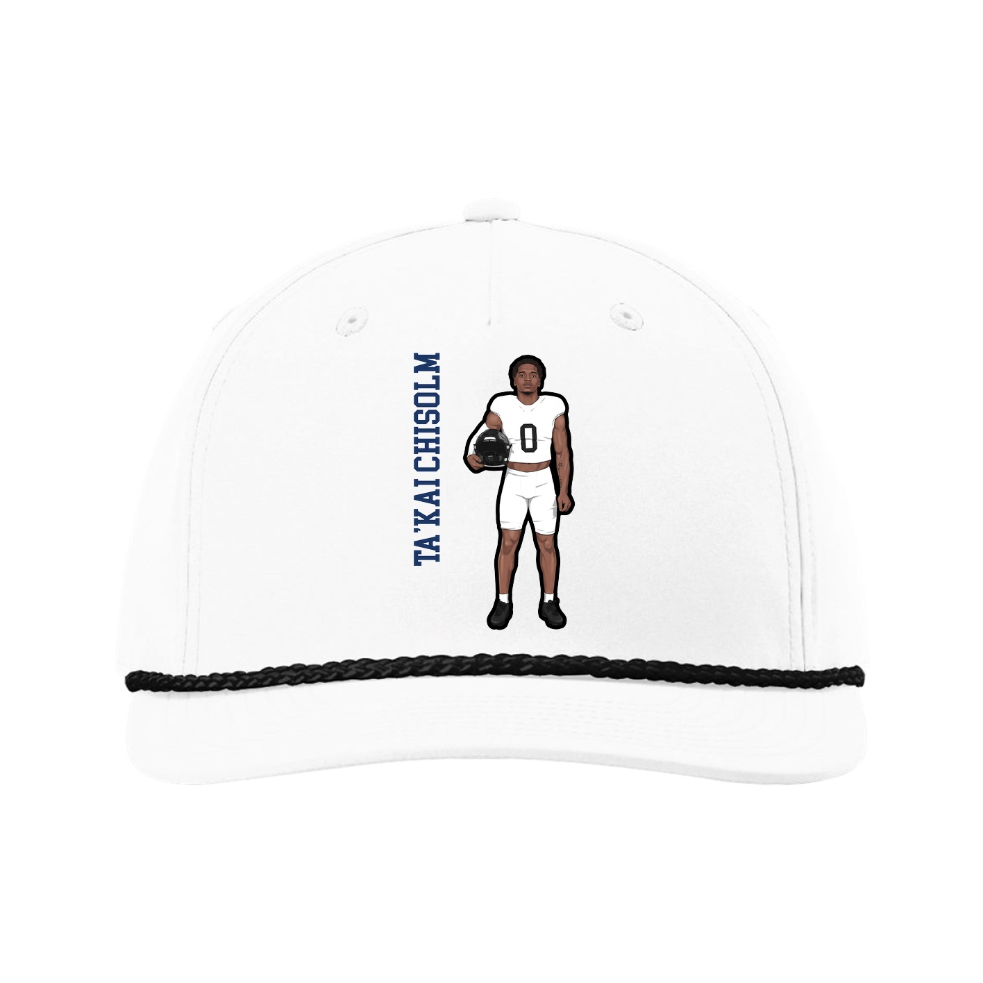 Five-Panel Classic Rope Cap — Name Vertical in White