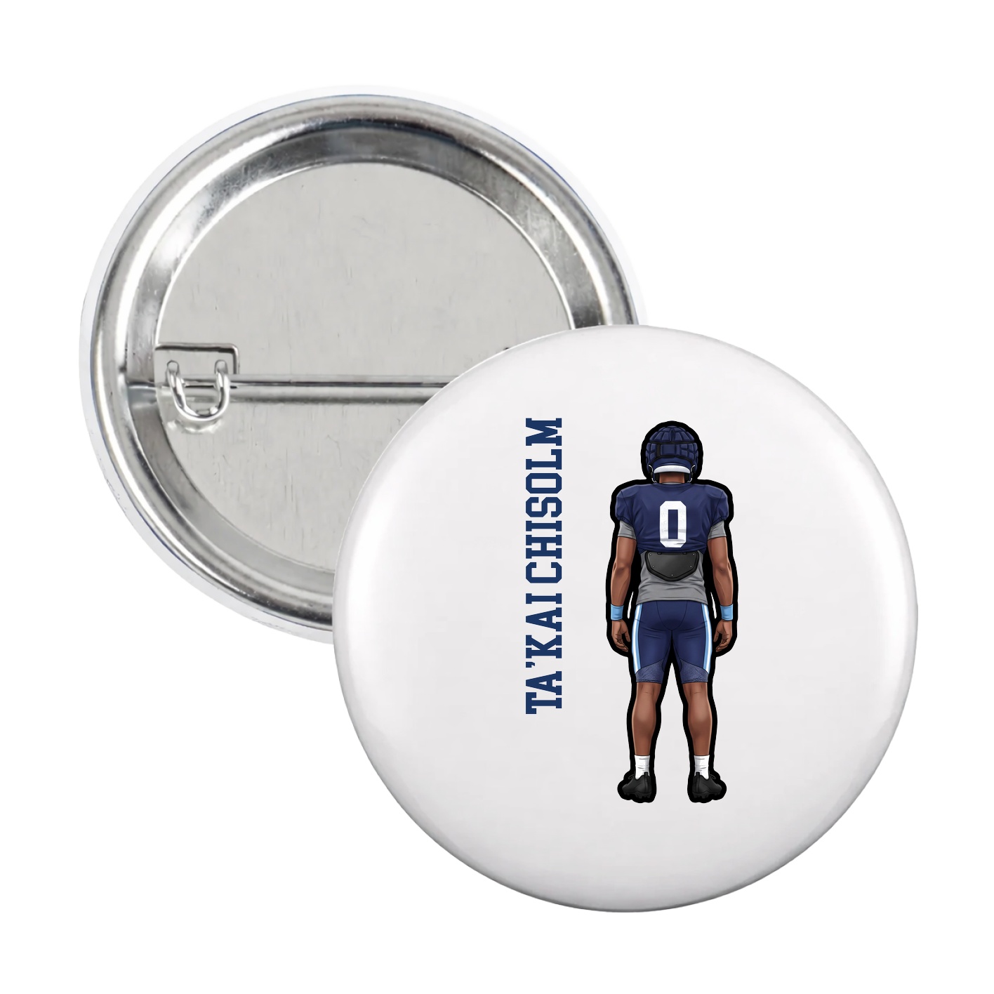 Game Day Button — Name Vertical in White
