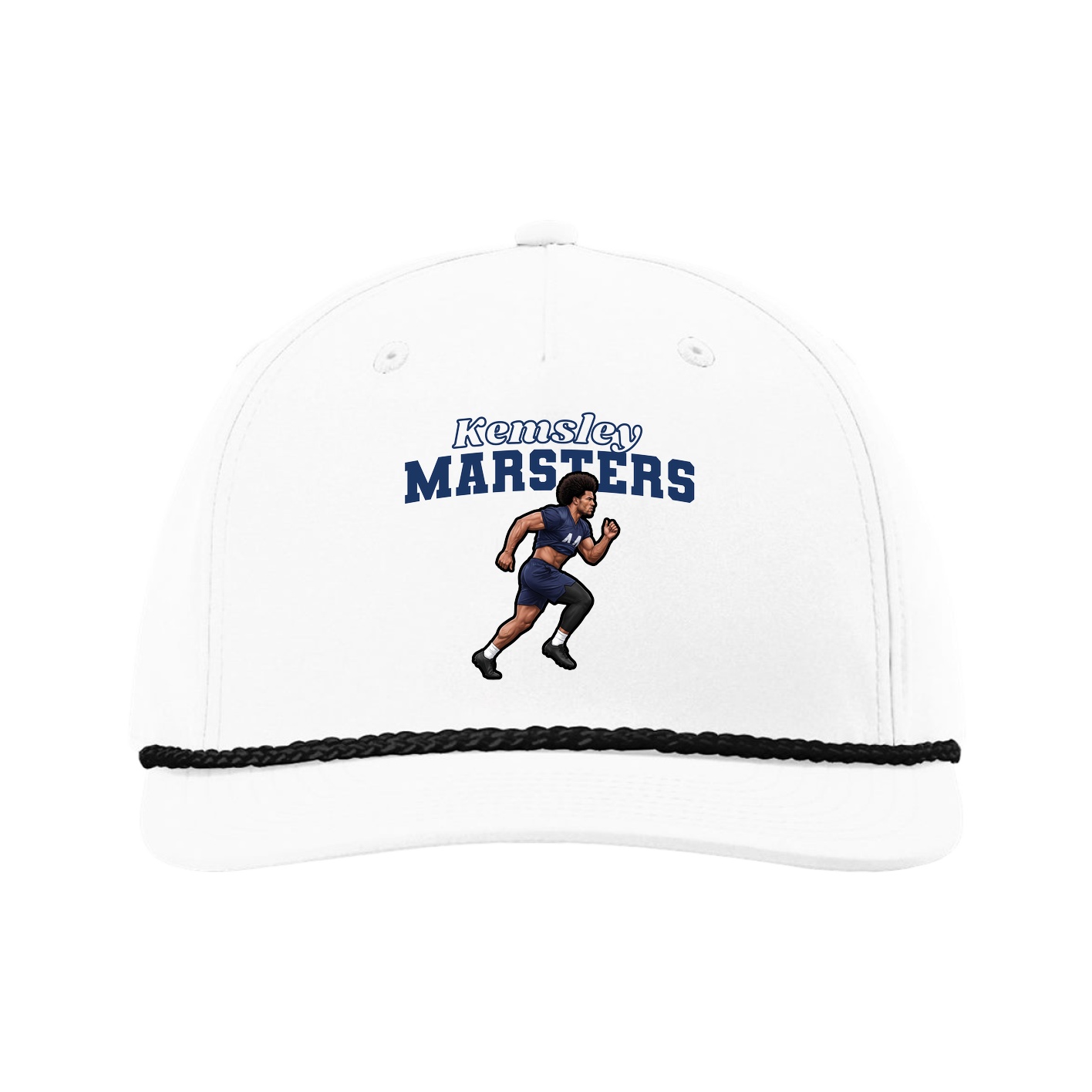 Five-Panel Classic Rope Cap — Name Arch in White