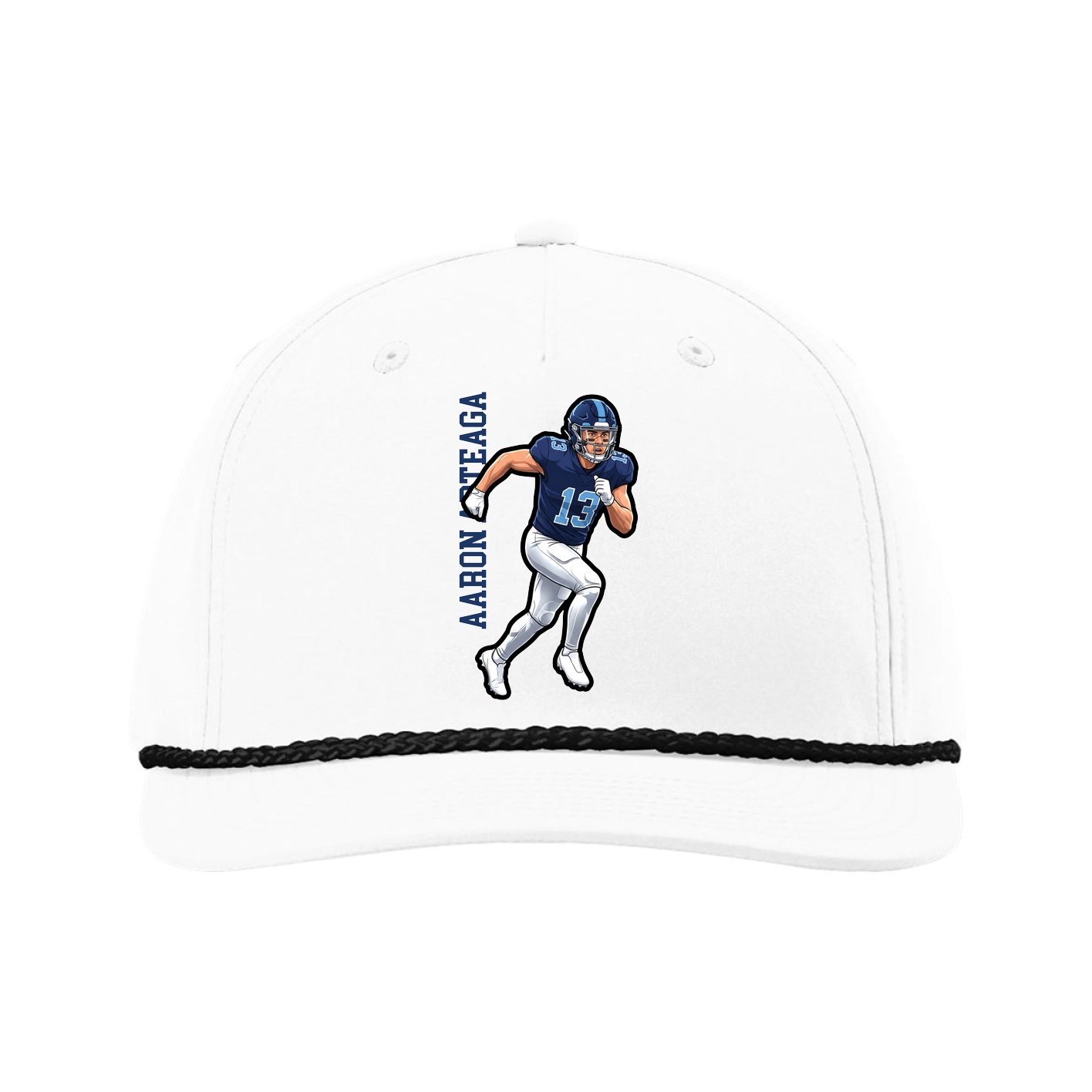 Five-Panel Classic Rope Cap — Name Vertical in White