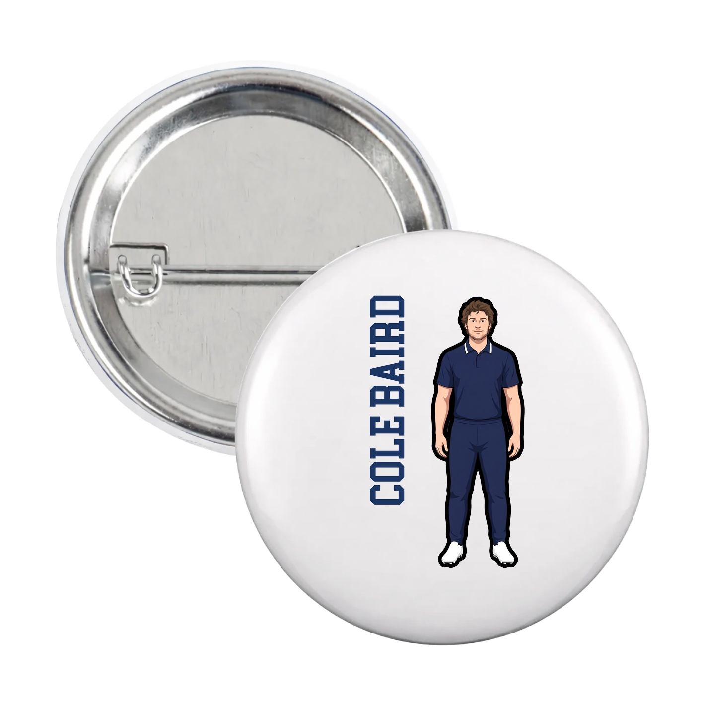 Game Day Button — Name Vertical in White