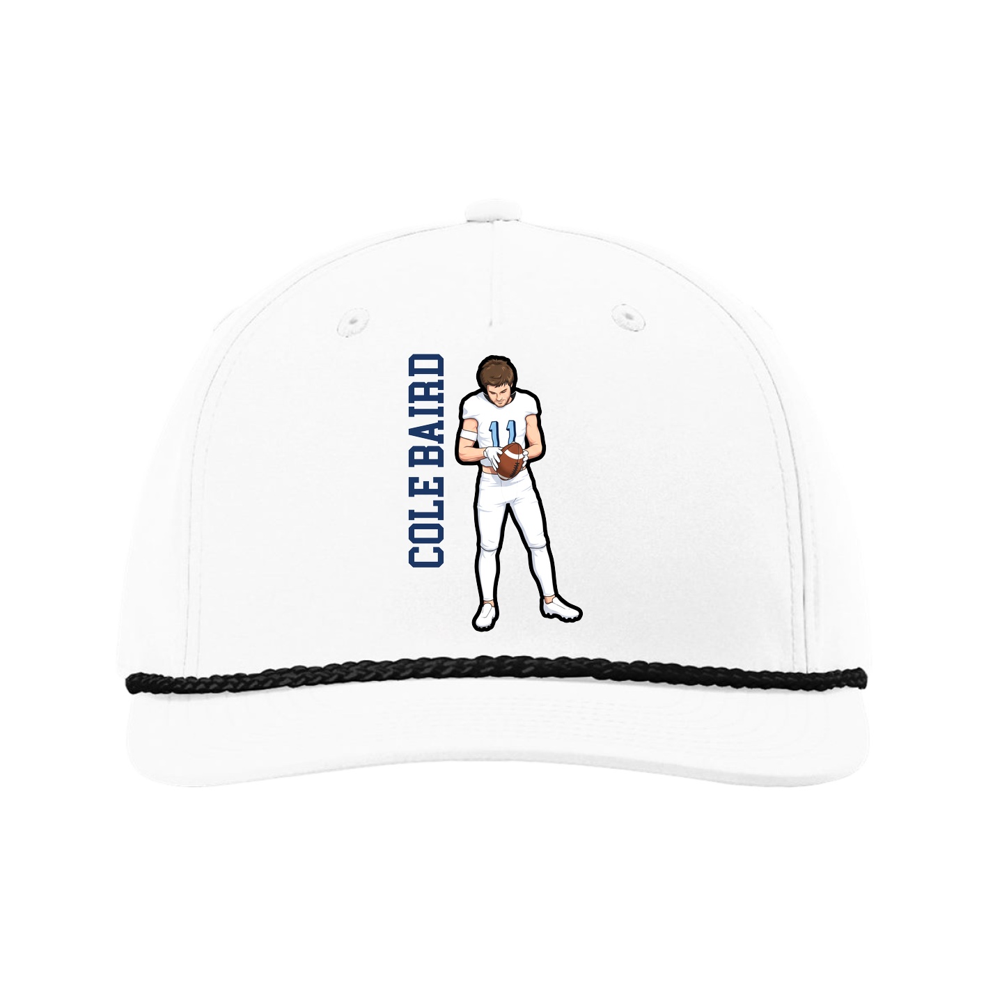Five-Panel Classic Rope Cap — Name Vertical in White