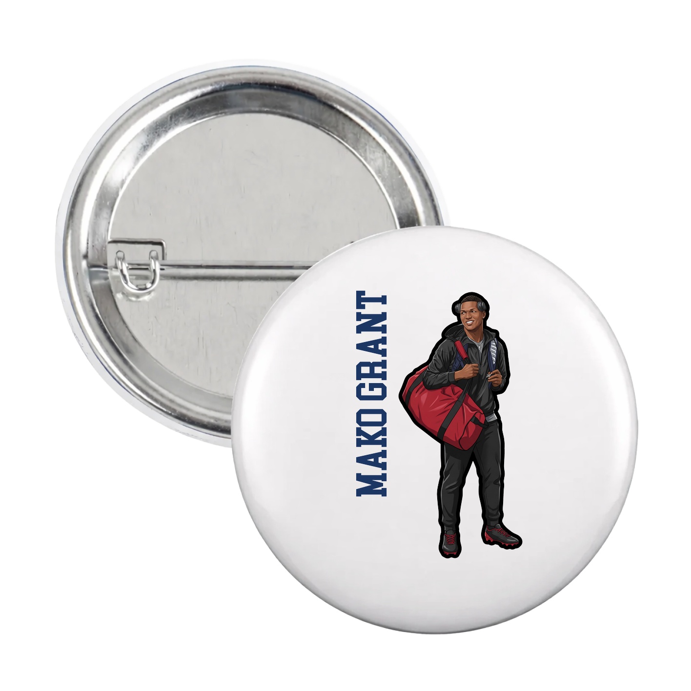 Game Day Button — Name Vertical in White