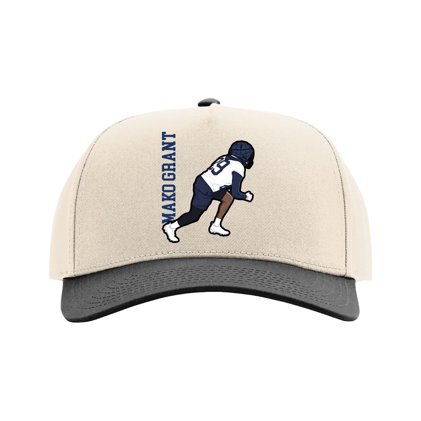 Full Fabric Five-Panel Champ Cap — Name Vertical in Cream/Black