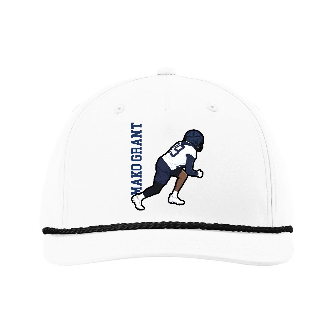 Five-Panel Classic Rope Cap — Name Vertical in White
