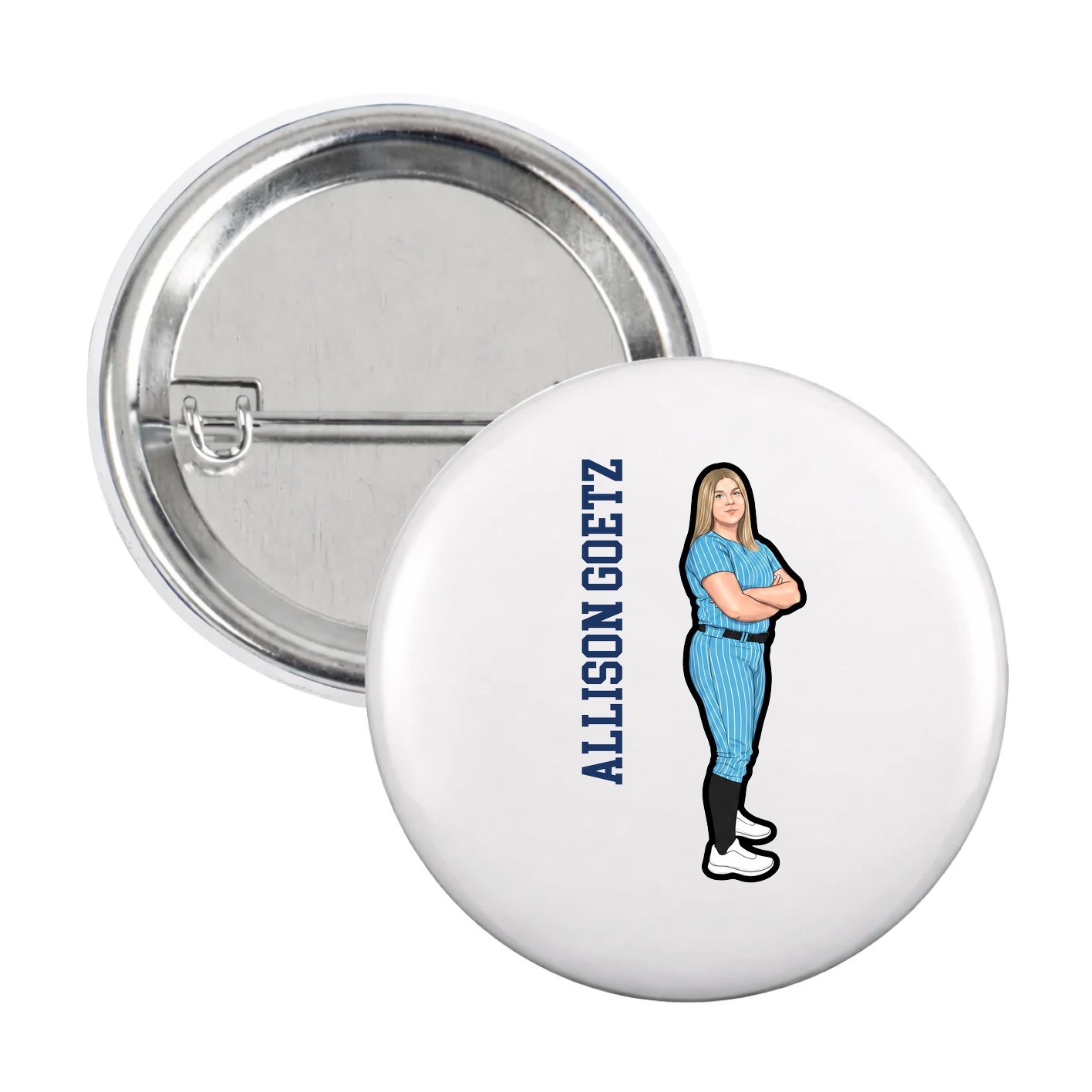 Game Day Button — Name Vertical in White
