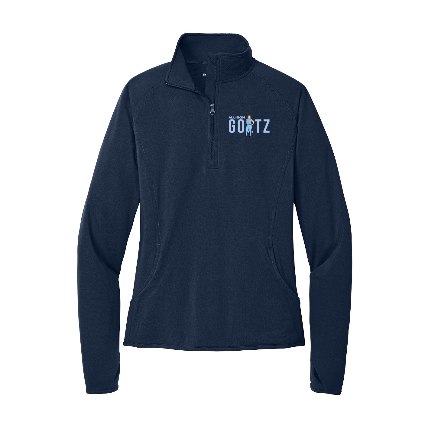 Women's Q-Zip Pullover — Player Name in Navy