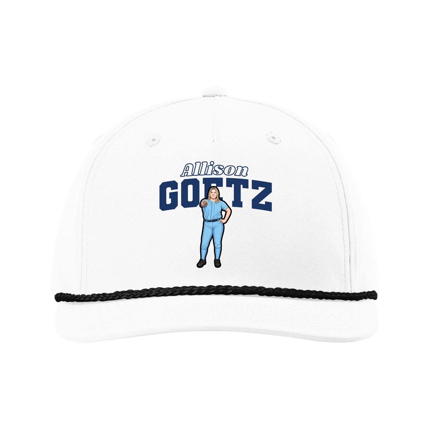 Five-Panel Classic Rope Cap — Name Arch in White