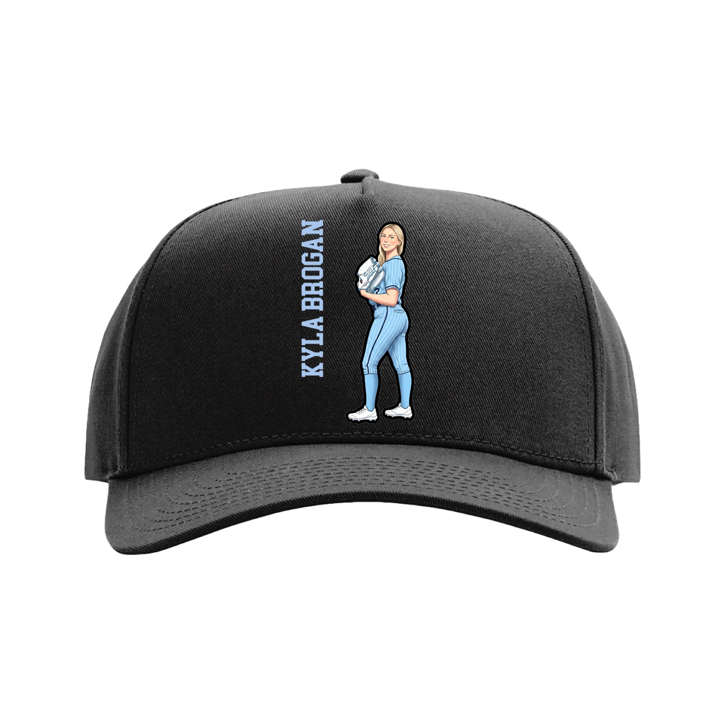 Full Fabric Five-Panel Champ Cap — Name Vertical in Black
