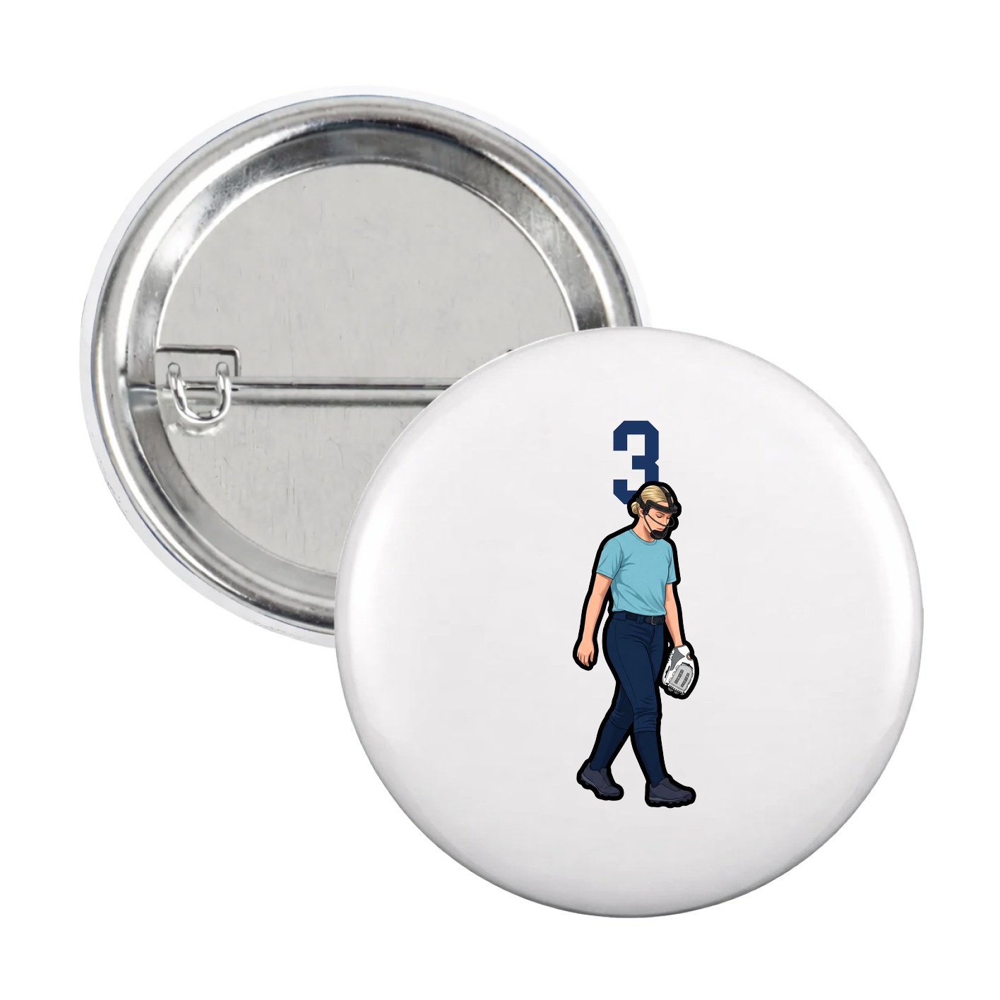 Game Day Button — Number Top in White