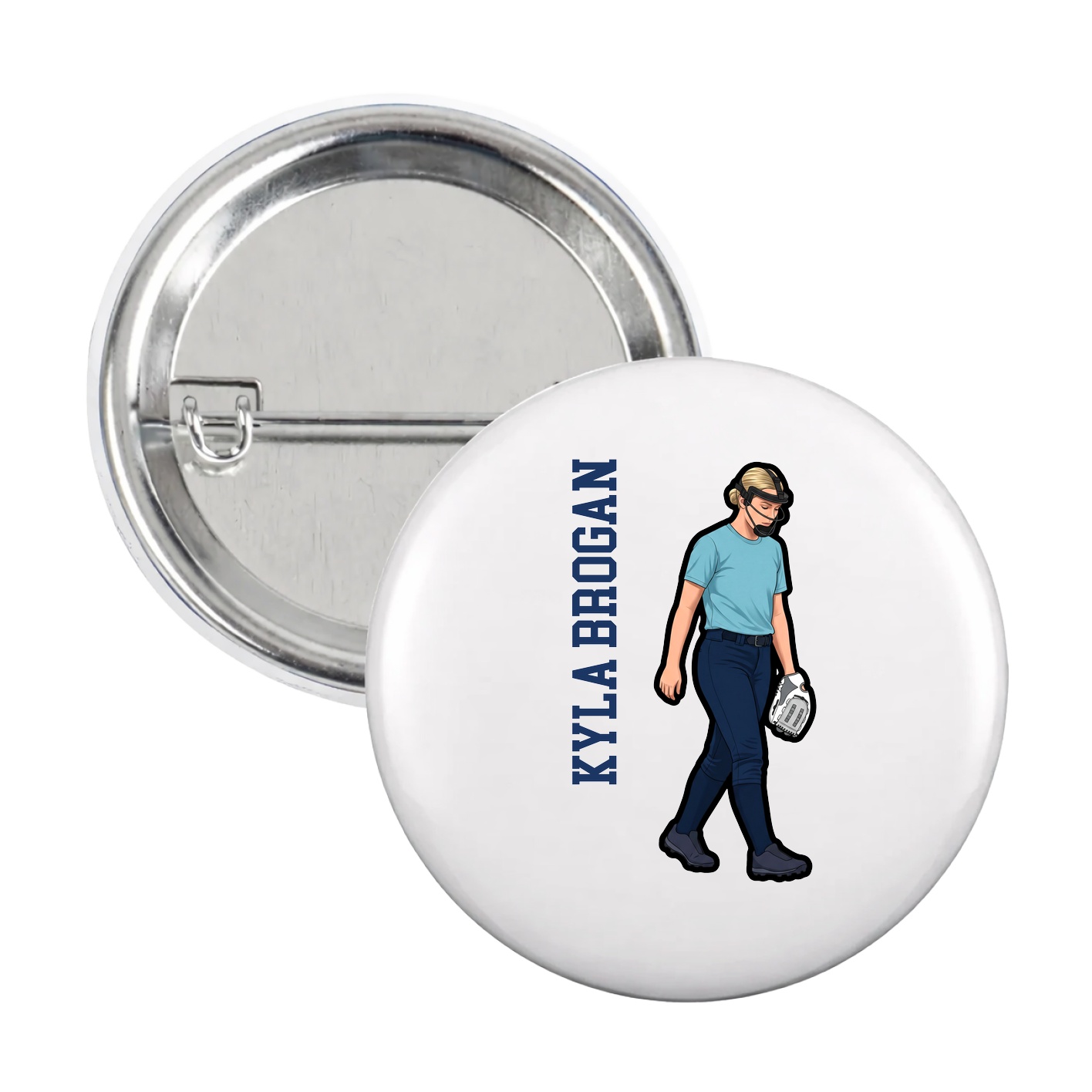 Game Day Button — Name Vertical in White