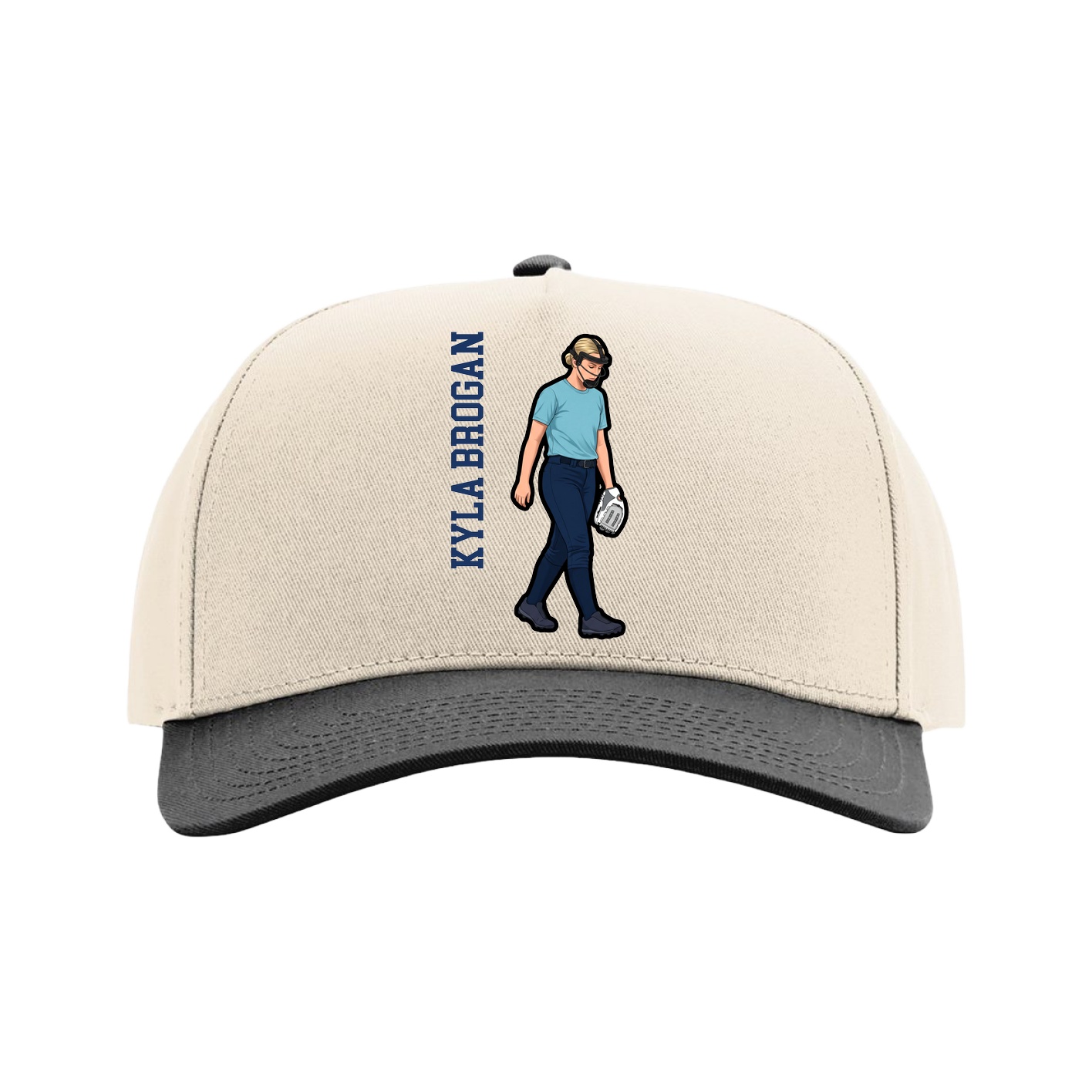 Full Fabric Five-Panel Champ Cap — Name Vertical in Cream/Black