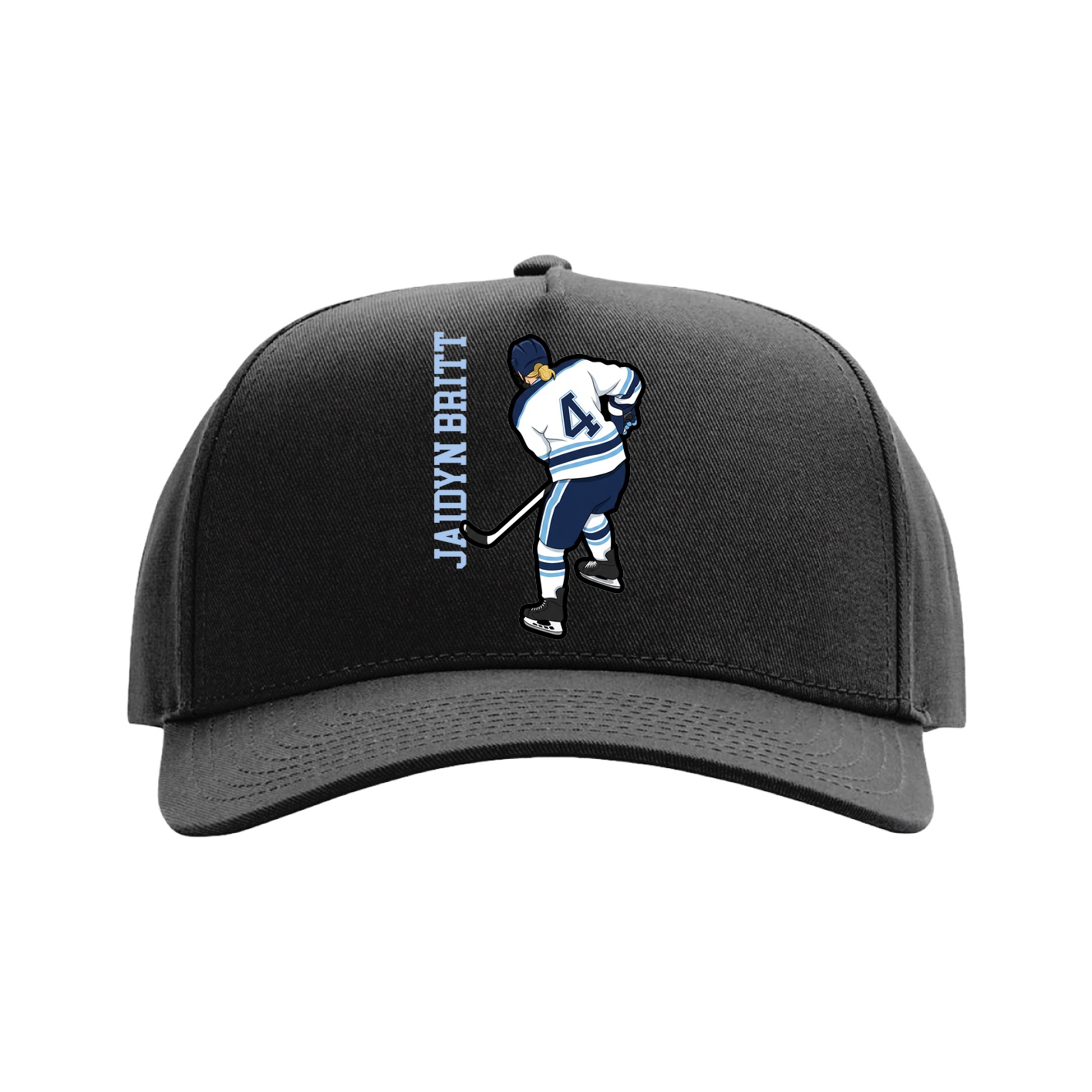 Full Fabric Five-Panel Champ Cap — Name Vertical in Black