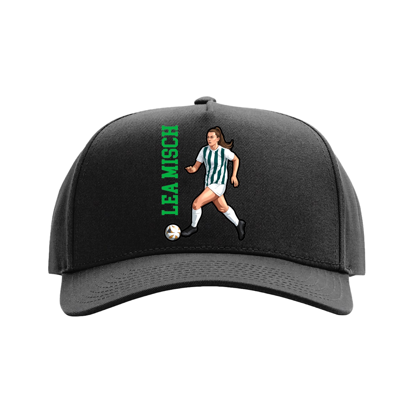 Full Fabric Five-Panel Champ Cap — Name Vertical in Black
