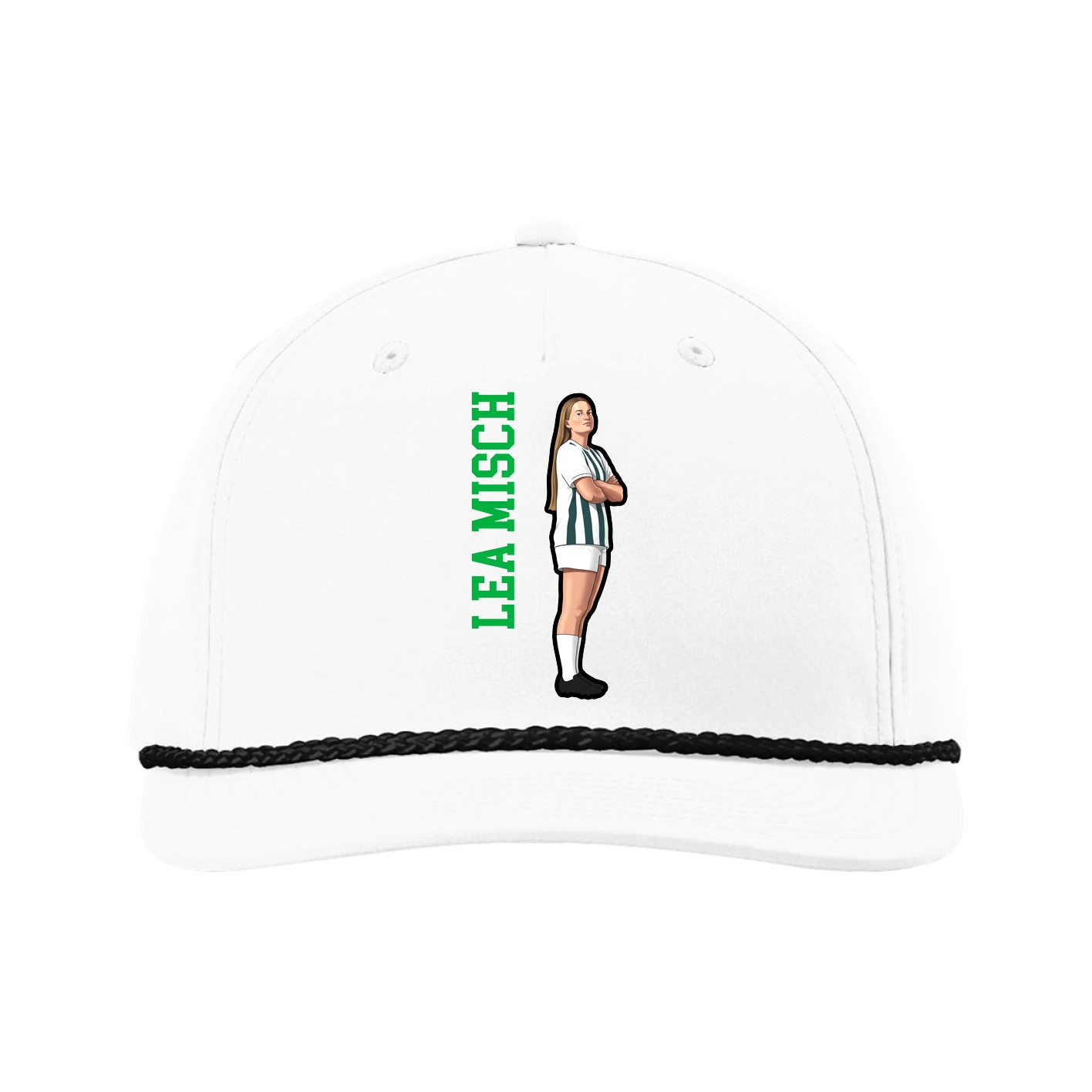 Five-Panel Classic Rope Cap — Name Vertical in White