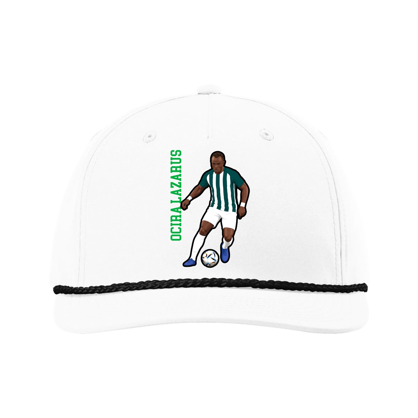 Five-Panel Classic Rope Cap — Name Vertical in White