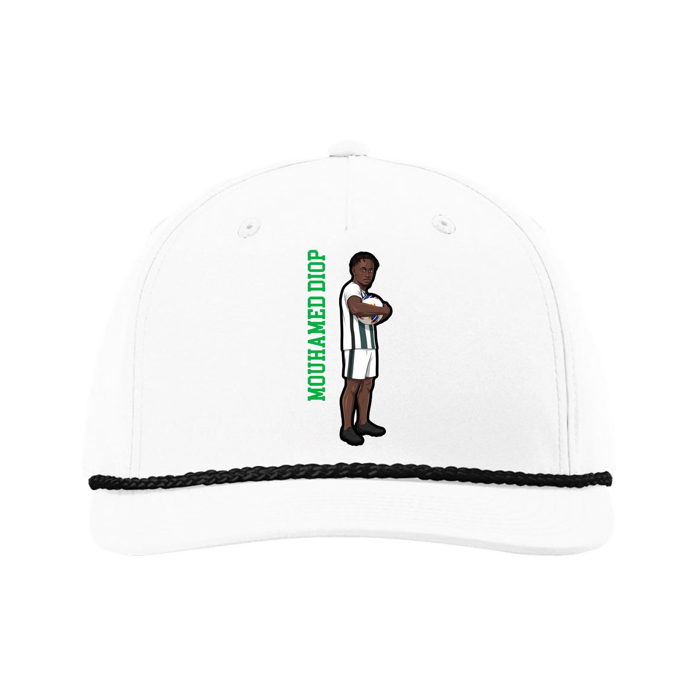 Five-Panel Classic Rope Cap — Name Vertical in White