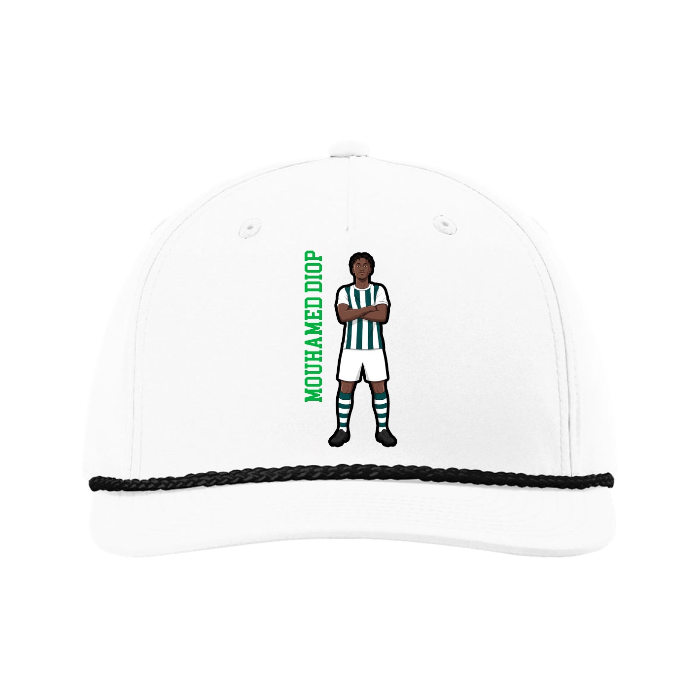 Five-Panel Classic Rope Cap — Name Vertical in White