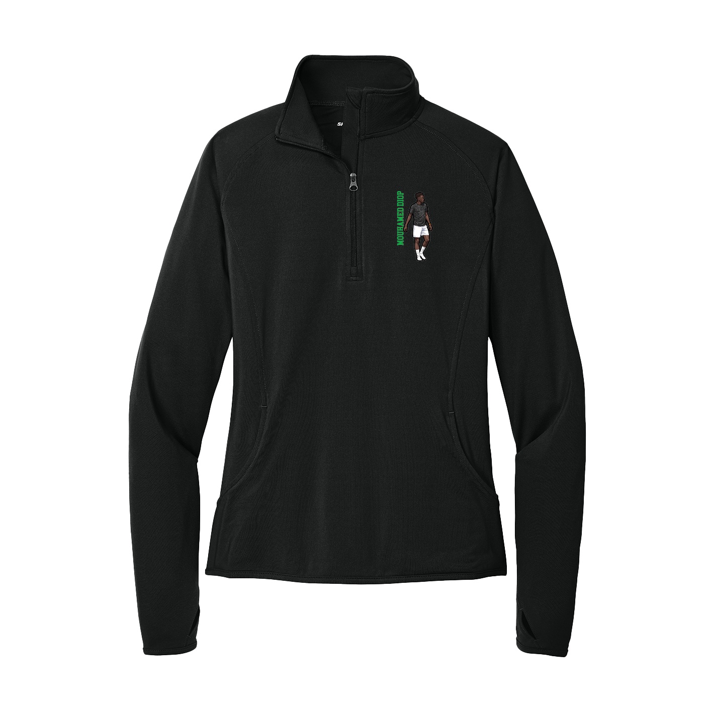 Women's Q-Zip Pullover — Name Vertical in Black