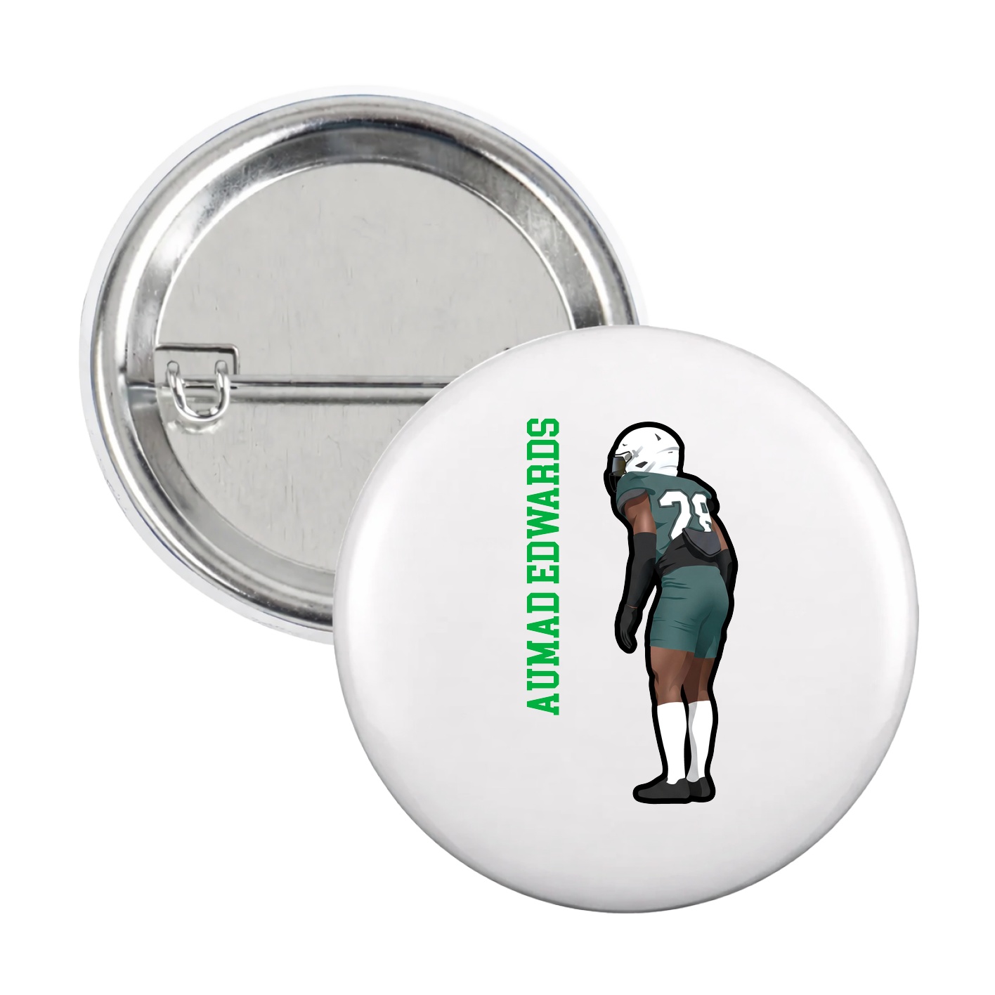Game Day Button — Name Vertical in White