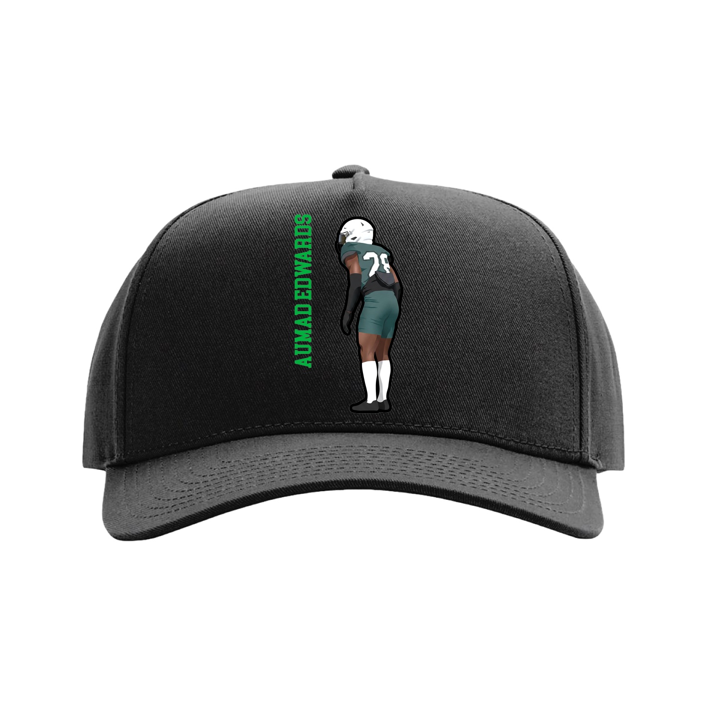 Full Fabric Five-Panel Champ Cap — Name Vertical in Black