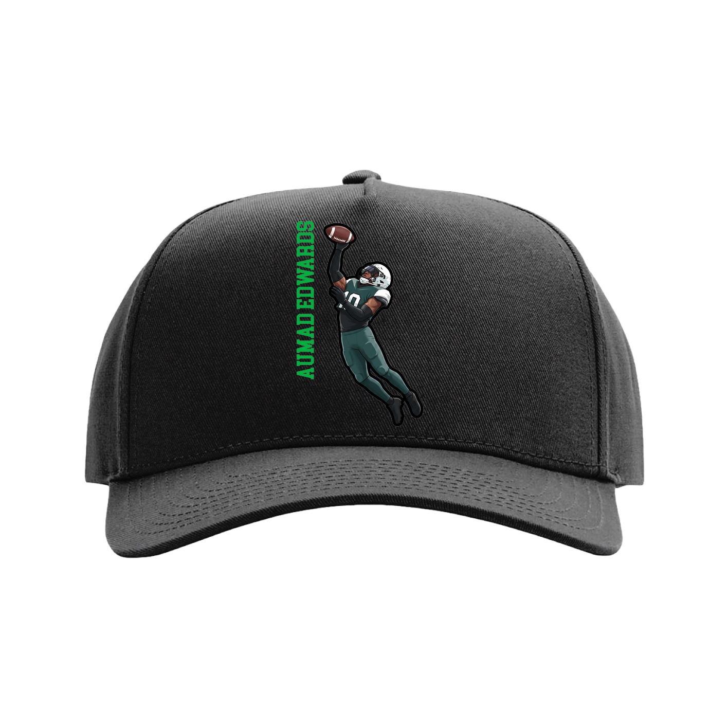 Full Fabric Five-Panel Champ Cap — Name Vertical in Black