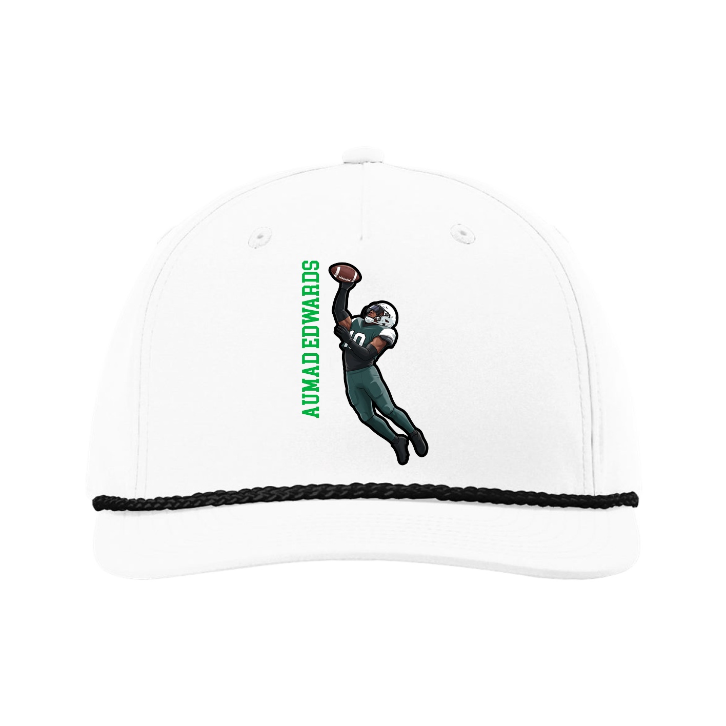 Five-Panel Classic Rope Cap — Name Vertical in White