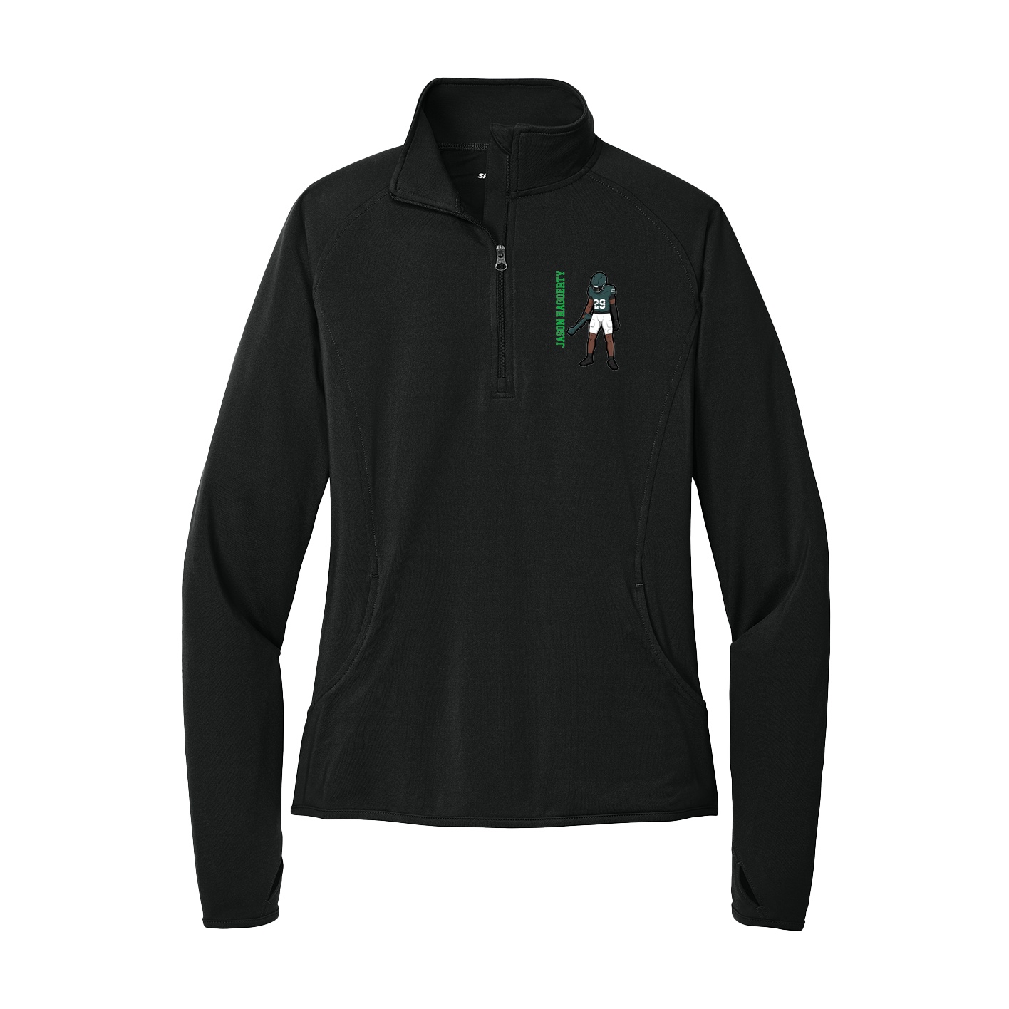 Women's Q-Zip Pullover — Name Vertical in Black